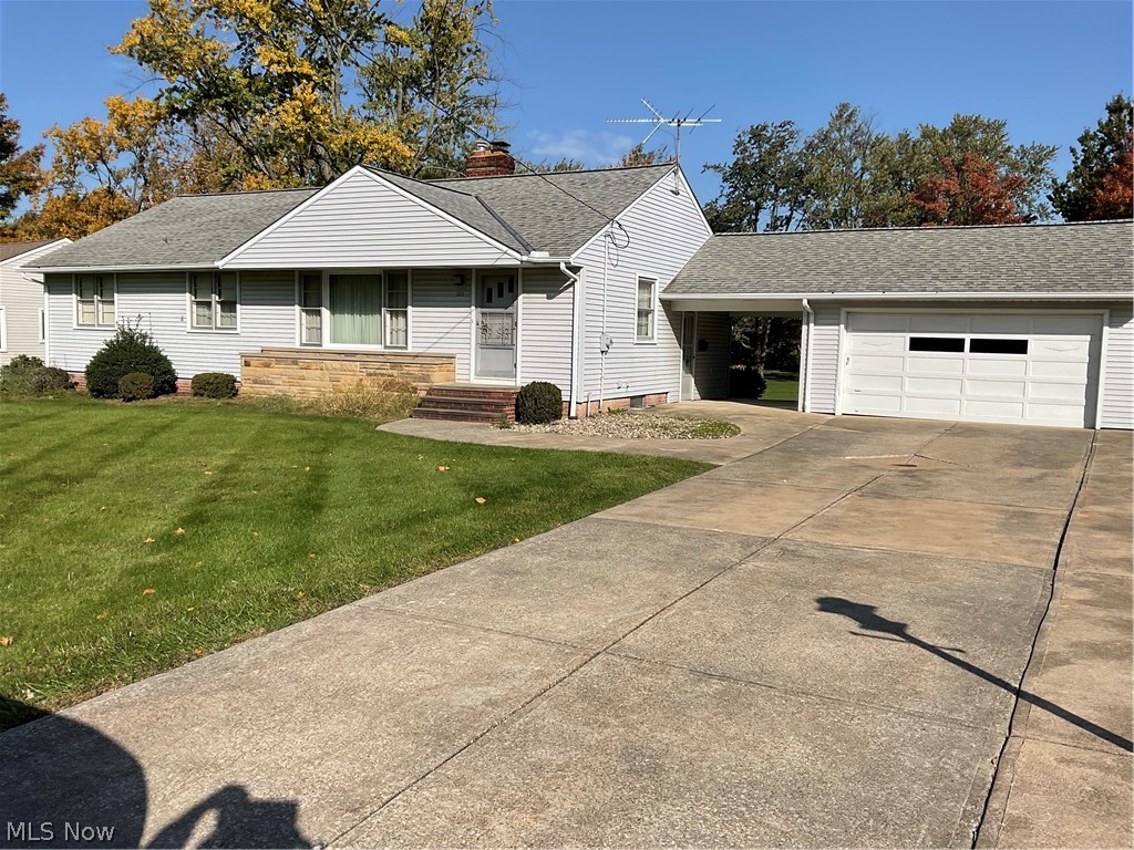 Location, Opportunity and Value in this 3 bedroom, 1.5 bath ranch in Highland Heights with 1450 sq ft on the main floor and the same footage in the basement. This house is solid and in great shape and just needs some updating to make it your own. Bring your creativity and ideas and let the fun begin. Notable features of the main floor are a fireplace, 2 dining spaces, cedar lined closet and hardwood floors under the carpeting. The basement size is the entire footprint of the house, 1450 sq ft, and half of it is finished and has a bar area. Would make a great place to entertain. The other side has lots of storage. Outside is a large yard that is flat and dry with mature trees and a sense of privacy. There is also a concrete patio that would be great for outside furniture. There is a outdoor breezeway between the house and garage so no need to worry about rain or snow and offers shade on those hot sunny days. Siding and roof look great and the gutters have leaf guards installed. The conc