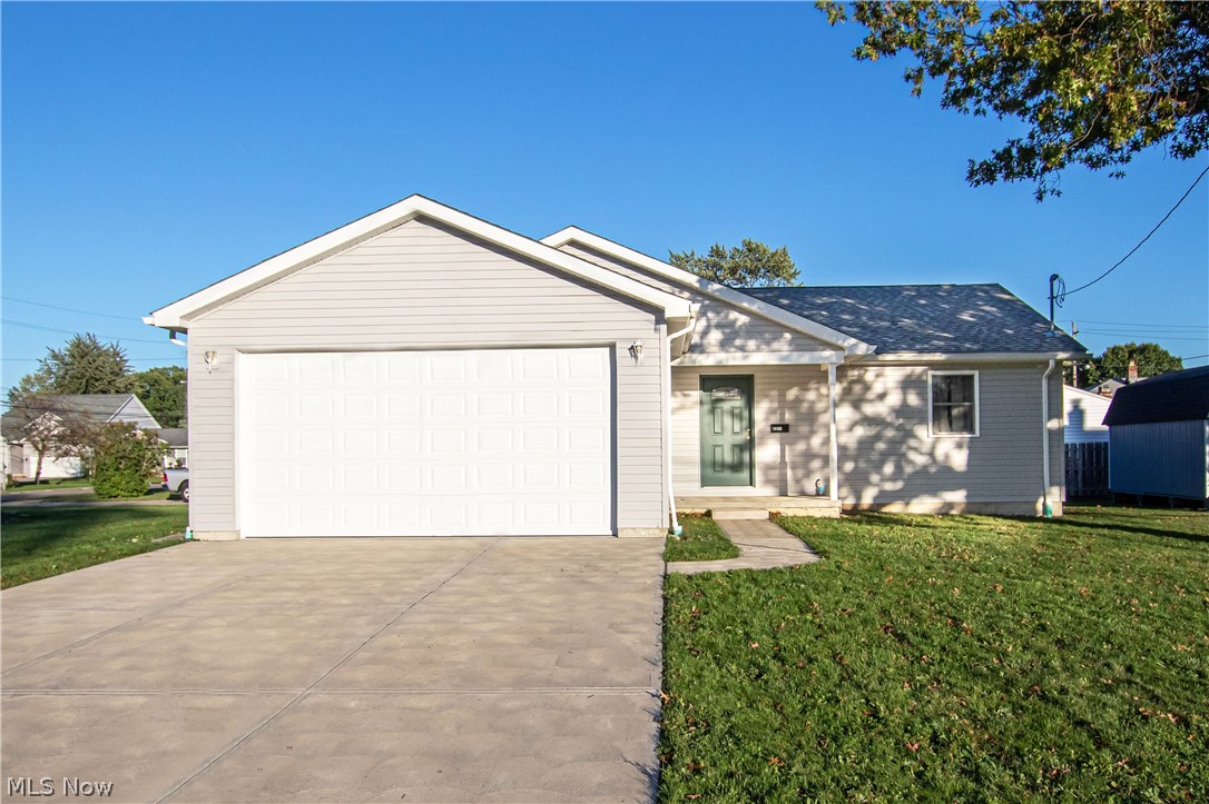 Built-in 2019 this modern ranch home located in Brook Park is practically still new construction! Effortlessly move right into this 3 bedroom, 3 full bathroom gorgeously maintained home. As you approach the home you will notice the large two-car attached garage with plentiful storage and inviting curb appeal. Entering through the front door you will notice the home's open concept layout with soaring vaulted ceilings and plentiful windows for an abundance of natural lighting. The flooring all throughout the home is luxurious high-end vinyl plank flooring. The gourmet kitchen features an expansive peninsula offering bar-style seating with granite countertops, tons of cabinet space including a pantry area, and a gas hook-up for a gas stove. The kitchen is open to the dining area with sliding glass doors out to your backyard. Enjoy the convenience of living all on one level with a full bath to your right of the two spacious guest rooms. The owner's suite is sizeable with a walk-in closet a