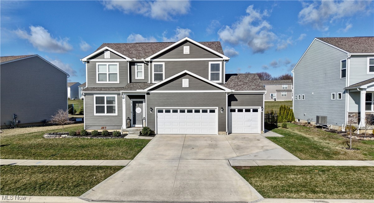 Welcome to this 3 Bedroom Gem in the Reserves of Tallmadge, before entering the home you will notice that this 2021 built home has been landscaped from top to bottom to highlight what this exterior property truly offers. If you're looking for that modern look with little to nothing to do, then step inside and be amazed. An office area sits right off the front entrance when entering, as you make your way into the living room you will grasp the open feel concept of the home. The kitchen comes with all appliances (Refrigerator, Gas Stove, Microwave, Trash Disposal and Dishwasher) ample storage is abundant with cabinets and pantry. The quartz countertops ascent the subway tile back splash, along with the island area that holds the kitchen sink. As you move upstairs you will find a loft area that allows for additional options while the 2 spacious bedrooms and full bathroom sit just off this area. The master bedroom measuring at 13x13 highlight the upstairs, with a master full-bathroom and a spacious walk-in closet (15x6) that puts the cherry on top for those worried about closet space. The 2nd level laundry room gives another perk to this gorgeous property. The newly finished basement (2024) offers those that want to entertain or just escape to the basement additional options with another full bathroom. With built-in shelves accenting your television you will be able to enjoy yourself at your private wet-bar. The heated 3-car garage accommodates those looking for that extra space with their home. But wait there is more, THE OUTSIDE! Yes, that's a 1/2 basketball court you're seeing with a top-of-the-line Gorilla Hoop equipped with lights for that nighttime pickup game. You can enjoy this area that is completely fenced in from your stamped patio (30x22) that offers a 4x4 gas fireplace, a (22x17) bright cover canopy. Pictures just don't do this property justice, so call Matt to schedule a private showing today to see this one of kind home in Tallmadge School District.