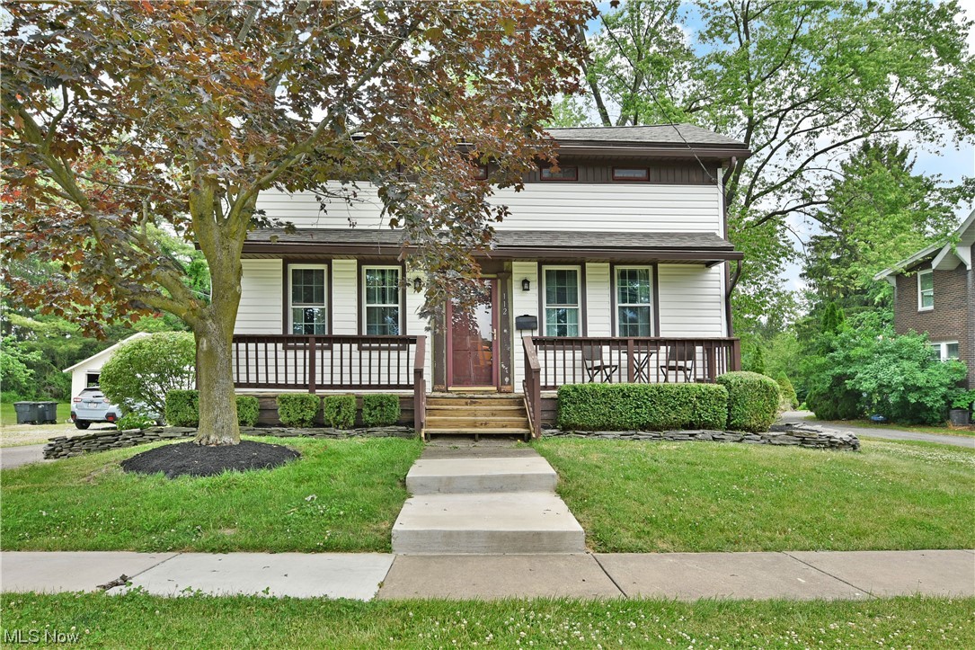 Own a piece of Canfield history with this 1890's saltbox home! Step inside from the covered front porch into the dining room with original wide plank wood flooring, built-in storage, fresh paint, and tons of natural light. Opposite this space is the formal living room showcasing the same original hardwoods, fresh paint and natural light. Just beyond is a space which is perfect for a home office, wine room, or whatever else you can think up! Step into the kitchen and take note of the wood flooring, abundant cabinetry, pantry storage, farmhouse sink and plenty of counter space for meal prep. The breakfast bar adds casual seating to the space. Connected to the kitchen is a large family room with a fireplace and a convenient powder room. Upstairs you will find two nicely sized bedrooms and full bath, all with exposed original beams! A lavish primary suite sits at the rear of the home. The suite is home to 2 walk in closets (one has hookups for a second floor laundry), expansive master bath