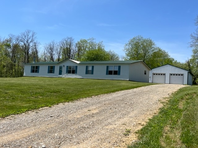 Pure Country Delight, setts back from the road, lovely four bedroom, 2.5 bath home ready to move into! Well-kept manufactured Ranch home on 5.99 Acres! Home features open floor plan with nice kitchen and dinging room opening to level backyard with deck and patio for great outdoor enjoyment! Large living room with wood burning fireplace, spacious fully applianced kitchen with island, office and family room, plus first floor laundry! Huge Master Suite with walk-in closet, and master bath with separate shower and garden tub for relaxing! Great for your family! Detached Pole building 40x30, 10ft ceiling, 3 garage doors, concrete floors, with wood burner, 200 amp electric in garage. Private well and septic,