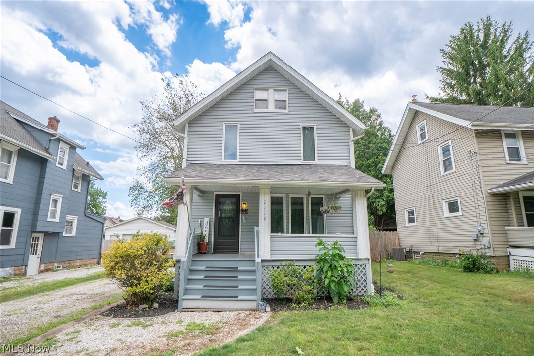 Full of charm and character, this 3-bedroom Akron colonial offers inviting living spaces, beautiful woodwork throughout, and great outdoor amenities to enjoy. A covered front porch welcomes you inside to a spacious living room featuring warm flooring, a coat closet, and plenty of natural light. The living room flows nicely into the formal dining room, where large windows create a bright and comfortable space for everyday meals or gatherings. Just off the dining room, the kitchen offers rich cabinetry, tile backsplash, included appliances, and convenient access to the backyard.

Upstairs, you’ll find two bedrooms with hardwood flooring, including a generously sized primary bedroom with double closets. The full bathroom was given a $10k remodel with fresh paint, dual sinks, Moen fixtures, and a shower/tub combination. The finished third-floor bedroom adds even more flexible living space with hardwood flooring, a large closet, and insulated angled ceilings, making it a great option for a bedroom, office, hobby room, or additional retreat.

The full basement is clean and offers excellent storage, glass block windows, laundry area with utility sink, and plumbing already in place for a future toilet and shower. Outside, enjoy a fully fenced backyard with privacy, a deck, paver patio, firepit area, and a 2-car detached garage with overhead rafter storage. Updates include the roof on the home and garage, select flooring, some light fixtures, A/C a-coil, grading away from the home, upgraded garage electric, and a newer garage door spring. Conveniently located within walking distance to Metro Park, this home blends character, function, and outdoor space in a great Akron location.