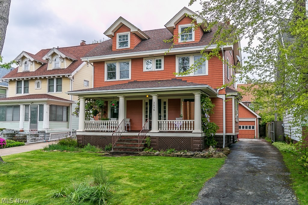 A classic Cleveland colonial home with an amazing front porch that is move-in ready. Features spacious living room w/fireplace and dining room with hardwood floors. Second floor has 4 bedrooms and a full bath. Finished third floor can used as a flexible space. Many recent upgrades including HVAC with central air, electrical panel, Roof and gutters approximately 5 years old, glass block windows in the basement, all second-floor windows and most first floor windows. The backyard is fully fenced. See complete list of improvements in the supplements.