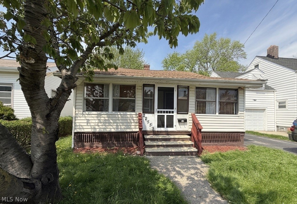 Nice Euclid fixer upper that needs updating throughout.  Large front porch.  Potentially eat in kitchen.  Upstairs flooring is soft in some places and may need some reinforcement.  Large 2 car garage with extra storage space in the rear.  As is sale.  Buyer to assume City violations.