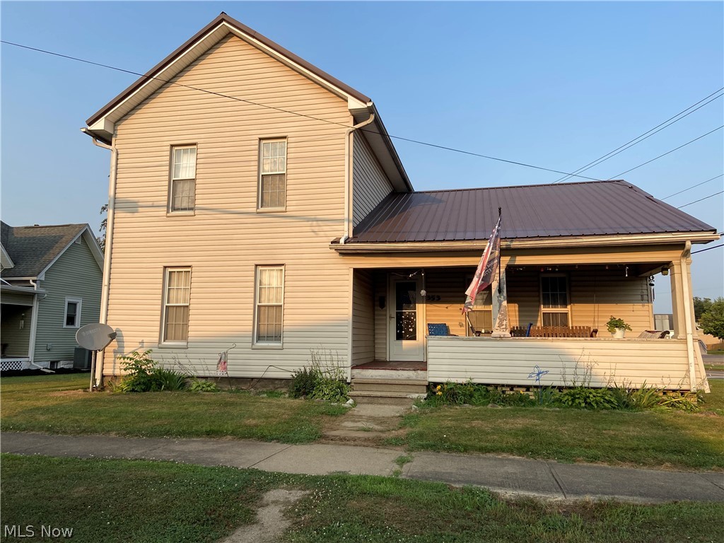 LOCATION!  So convenient.  Walk to downtown, grocery, pharmacy, dairy bar and all school buildings.  This 3/4 bedroom home features a first floor bedroom and bath.  Easy to live on one floor.  there are 2 larger bedrooms upstairs with a smaller 4th bedroom that would make a nice nursery or walk in closet.  This room has built in storage.  A large eat in kitchen offers ample cabinets as well as range and refrigerator.  There is a dining room and spacious living room.  An additional 13 x 9 room makes a great play room or home office for those that work at home.  The laundry room is located in a 15 x 10 room in the back of the home that can be used for additional storage or a coat/ mud room.  French doors lead to the deep corner lot.  Metal roof 2011, furnace 2018. An inviting covered front porch is a great place to relax or visit with friends and family.  This home has had the same owner 34 years.  It has been used as a rental.  Property is currently rented to the same tenant for the past 6 years.
Tenant requests 24 hours notice to show.   PROPERTY SELLS AS IS.