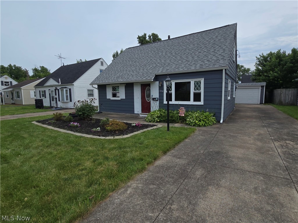 Lovely Cape Cod home on a quiet dead end street! This well-loved 3-bedroom, 1 full bath home offers one bedroom on the main level and the other 2 bedrooms upstairs. The main level also includes your living room, bathroom, kitchen, laundry/utility room and spacious family room with fireplace (condition for usage is unknown). A unique room offering plenty of storage under the stairs and a wood shelving wall leads to the stairwell to the second floor where you will find an open tandem 2 bedrooms, with built-in drawers and a large closet along with a smaller room "appears" to be plumbed for a 1/2 bath (buyer to use their due diligence to confirm as seller has no knowledge).

Outside you can enjoy your front patio, landscaping and large yard. Driveway offers an extra wide frontage for easier parking and unloading. And, the backyard offers a patio, 1.5 car garage, shed and plenty of yard space for whatever you like! 

Updates include but are not limited too:  Roof & Gutters 2019, Windows 2019, Bathroom updated and LVT flooring added in Kitchen and Laundry Room 2019, HVAC and H2O Tank 2021, House and Garage Painted 2024, Garage Door 2024. Very well loved and cared for home!! Come take a look at this amazing home!