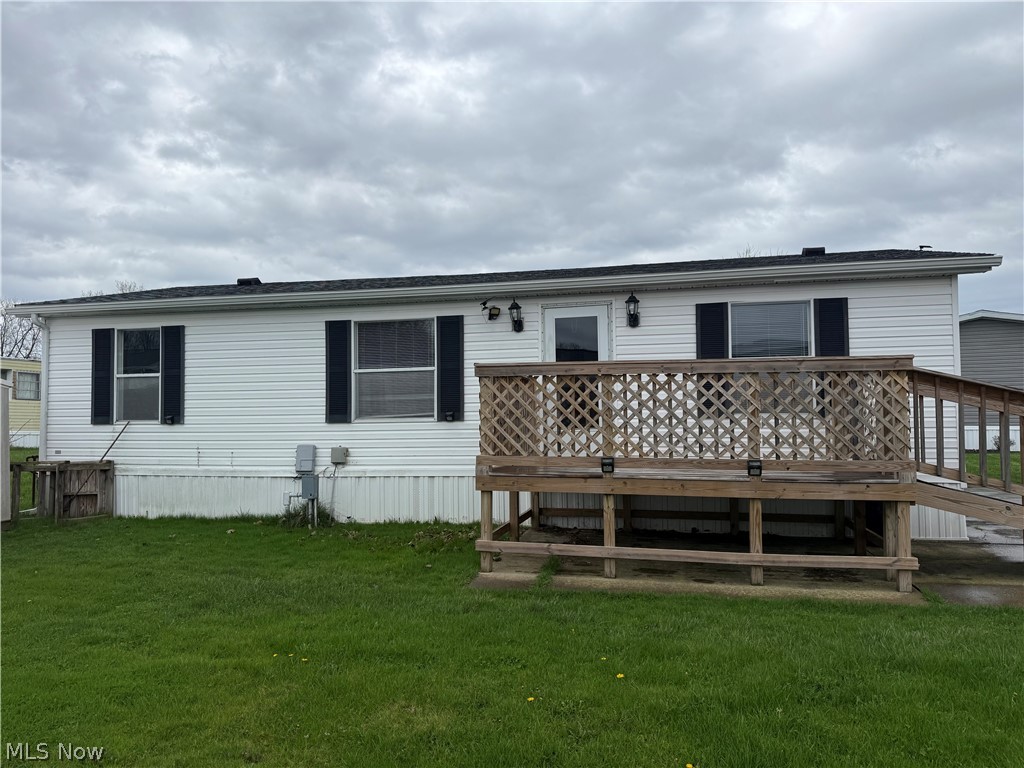Great Opportunity to own this 3 Bdrm 2 bath home in Camelot Village Community. Living room has an open floor plan with vaulted ceilings.  Master Bdrm includes a walk in closet and a full private bath.    Nice size fully applianced  kitchen with an eating area and a separate Laundry room with newer washer & Dryer . Enjoy the view from your deck of the park/playground across the street  Lots of the Major updates have already been done. New Roof, A/C 2020, New Hot Water Tank 2021,New Deck 2023 and Plumbing 2025.Also Includes Storage Shed. Call today.