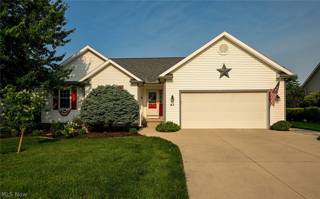 Welcome home to this beautifully maintained newer 3-bedroom, 2-bath ranch, perfectly situated on a spacious lot at the west edge of town, where you'll enjoy the convenience of neighborhood living paired with peaceful rural views. Step inside to an inviting open-concept floor plan designed for both everyday comfort and effortless entertaining. The spacious great room features stunning hickory hardwood flooring and a cozy gas-log fireplace, creating the perfect gathering place for family and friends. The thoughtfully designed eat-in kitchen is sure to impress with abundant natural wood cabinetry, generous workspace, a built-in desk, walk-in pantry, and sliding doors that lead to an exceptional outdoor living space. The private owner's suite provides a peaceful retreat with a walk-in shower and spacious walk-in closet. The expansive deck, pergola and screened gazebo offer a picturesque setting for morning coffee, summer barbecues, or simply relaxing while taking in the scenic countryside.  The fully planned, mature landscaping is something to envy. The huge fenced yard is especially perfect for your pets! Additional features include a formal dining room, solar tubes that fill the home with natural light, double-racked bedroom closets for added storage, updated window treatments, an owned water conditioning system, energy-efficient premium windows, extra attic insulation, gutter leaf guard system and the peace of mind that comes with a whole-house generator.