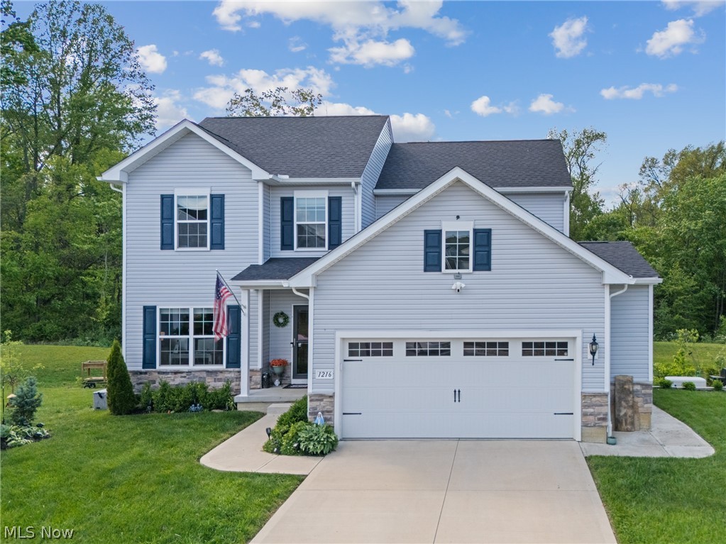 Beautiful views here at 1216 Selena Grove! With over 2,800 sq ft of living space, this home is tucked away on a quiet cul-de-sac in the Forest Lakes community. As you enter the home you’ll be greeted by the open concept flow and lots of natural light. A private main floor office equipped with french doors gives you the perfect remote work/flex space. Continue into the great room where you’ll find a gas fireplace enhanced with stone to the ceiling. Open concept kitchen and dining space with dark oak cabinets, granite countertops, stainless appliances, gas range. An island is just ready for all your charcuterie shin-digs, a pantry, and the perfect spot for your caffeine addiction, er coffee bar. Sliding glass doors provide direct access to your second story composite deck. Enjoy the private backyard views of a small pond and wildlife with easy access to the lower deck and concrete patio. Back inside the first floor you’ll find a half bath and a nicely sized additional closet/walk-in pantry and even more storage space.  Direct access to oversized 2 car garage with additional 4’ of space, built-in cabinets and overhead storage. Upstairs you’ll find 3 bedrooms total. 2 bedrooms share a full hallway bathroom; dedicated laundry room with storage; master bedroom with en-suite bathroom with double sinks, walk-in shower and 2 walk-in closets. Continue all the way downstairs to the finished walk-out basement space to find a large family room with a built in fireplace, an efficiency kitchen of a sink and full refrigerator; full bathroom, additional bedroom (yep that makes 4); more closets, more storage space, and a utility room with sink. Don’t miss the whole house generator to keep you going even if the weather wants to interfere. Community features walking trail & pavilion, Pond & wooded trees views.  So many enhancements and additions have been made to this home. Less  than 5 minutes away from I-77, retail, grocery, and restaurants. Easy commute to many surrounding areas.