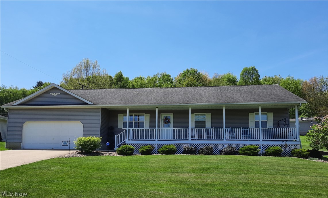 Check out this lovely Ranch home.  This home draws you right in from the nicely landscaped yard, cement driveway and the covered front porch. Once you are inside you will see the Living room that goes right into the Eat-in kitchen.  The Kitchen boosts plenty of storage and SS Appliances.  Off the Kitchen is a French door that leads to the back deck and fenced yard. The left side of the Kitchen leads to the laundry room and Garage access.  Next, we will head down the hallway where you will find 2 nice bedrooms, main bath and a Master bedroom and bathroom.  If this isn’t enough space, then you have an entire unfinished basement with very high ceilings that you could make your own.  Call today to schedule your showing.