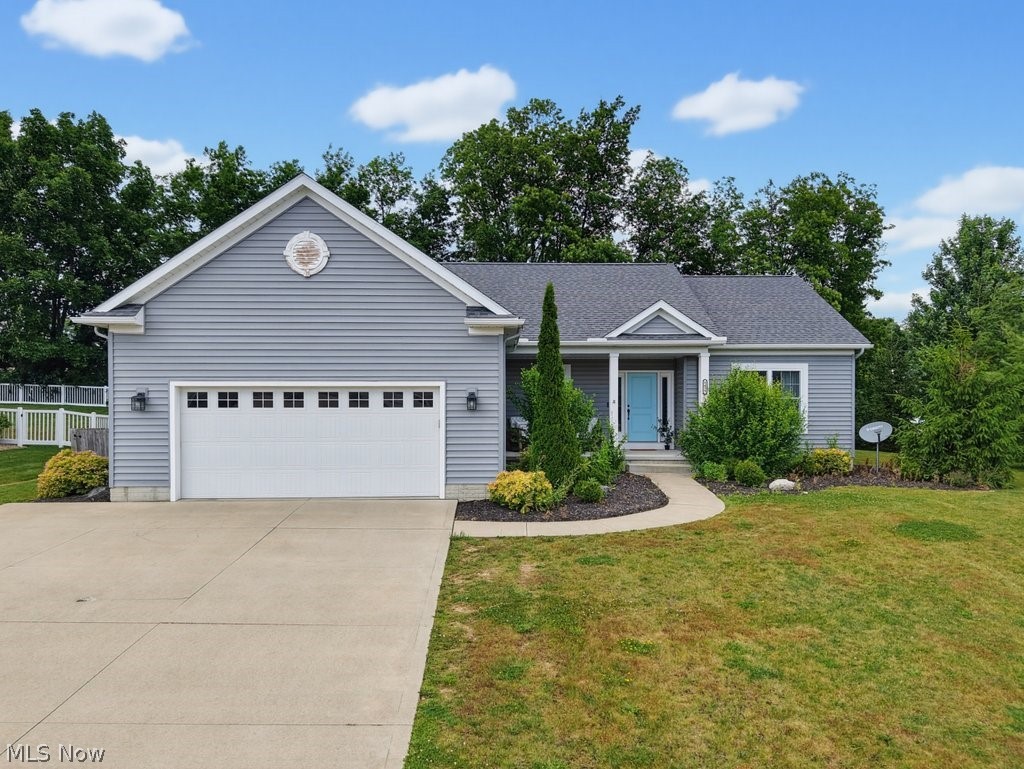 Welcome to 5545 Coverdale Way in Medina’s desirable Dover Highlands community, where custom craftsmanship, one-floor living, and everyday convenience come together. This beautifully maintained, like-new ranch offers 3 bedrooms, 2 full baths, and a thoughtfully designed open layout that makes daily living effortless. Step inside to find bright, inviting living spaces filled with natural light. The spacious great room features a cozy fireplace and flows seamlessly into the dining area and well-appointed kitchen, complete with ample cabinetry, generous granite counter space, and room to gather with family and friends.The kitchen offers a prep sink, a coffee bar, along with island seating. Around the corner, your spacious main-level laundry and 2-car attached garage access. The private primary suite provides a comfortable retreat, with a soaking tub, linen closet, walk-in closet and standing shower. On the opposite end, two additional bedrooms offer flexibility for guests, a home office, or hobbies. These share an additional full bath. Everything you need is conveniently located on one level, making this home ideal for a variety of lifestyles. Outside, enjoy a fully fenced backyard with plenty of room for pets, play, gardening, or relaxing evenings outdoors. Located just minutes from Historic Medina Square, residents enjoy easy access to locally owned shops, restaurants, parks, seasonal events, and community activities. Convenient access to I-71 and I-76. and Route 18 makes commuting to Cleveland, Akron, and surrounding areas simple, while nearby shopping, healthcare, and everyday amenities are just a short drive away. Located in the Medina School District and just minutes from the Medina Rec Center, Reagan Park, trail heads, numerous golf courses and newly built shopping plazas. If you’ve been searching for a move-in-ready ranch in one of Medina’s most sought-after neighborhoods, this is the open floor plan ranch with a full basement you can design to your liking.