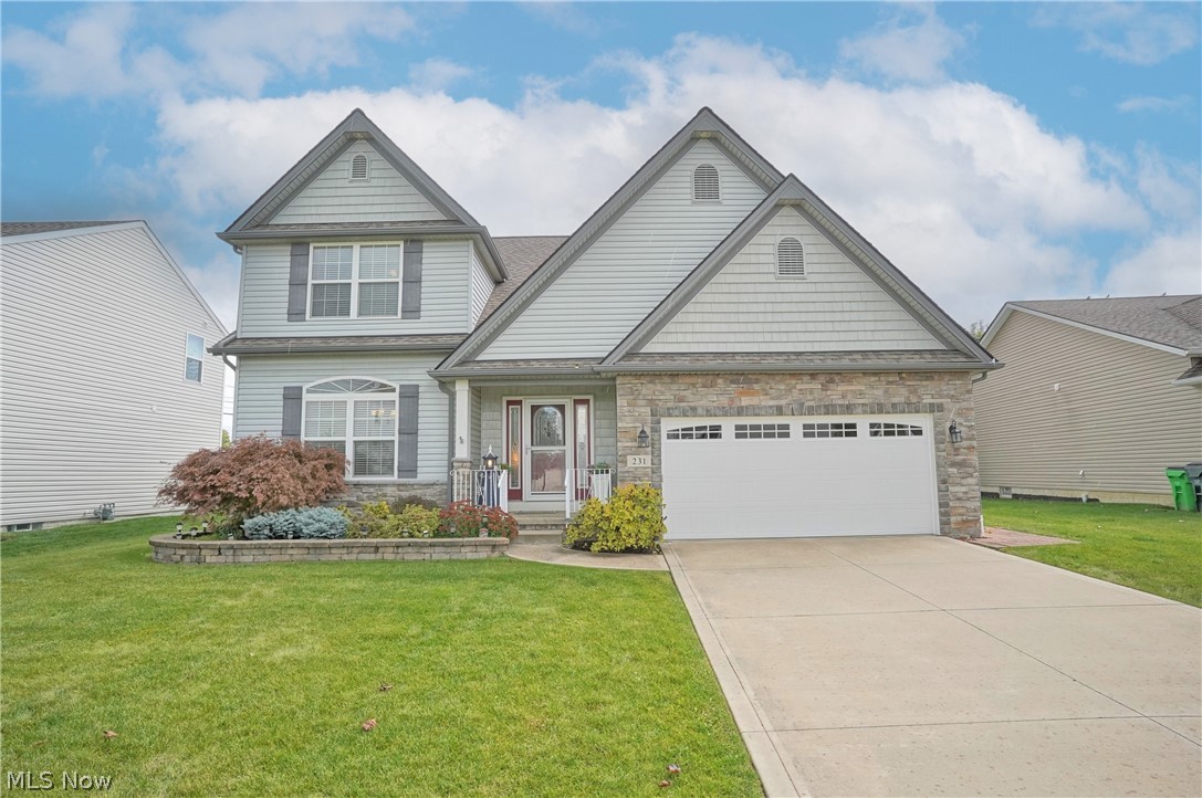 Gorgeous Knez Built Erieside Former Model home has so many details and features! Upon entering you are greeted with 9' Ceilings and Hardwood Floors. The Dining Room is accented with detailed trim and opens to the Eat in Kitchen. Granite counters, Breakfast Bar, Backsplash, 42" Birch Cabinets with double lazy susan cabinets, Double SS sinks, SS Appliances, and Pantry. Great Room has a  Gas Fireplace with beautiful mantel and Sliding doors to the back. First Floor Primary Suite with Crown Molding, WIC Closet, Master Bathroom with double sinks, and Walk in Shower. Door frames are wide to allow for a wheelchair if needed. Also, First floor Office, Half Bathroom, Laundry Room with washer and dryer and access to the oversized 2 car attached garage with opener, water, storage cabinets and epoxy floor.  Three additional spacious bedrooms upstairs with generous closet spaces and private Full Bathroom plus a Bonus Tech/Study Area with built in desk and Shelving. Built in Shelves and Window box i