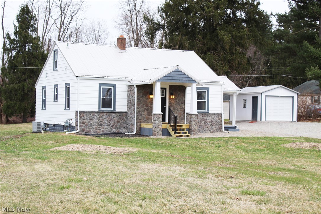 Country Setting yet minutes from everything! Maysville LSD 3 bedroom, 1 bath 1.86 ac. lot, 12 X 20 new Amish built garage. Home remodeled throughout, new metal roof, brand new HVAC, 95% efficient natural gas furnace and 2 T. C/A unit, all new water lines and plumbing fixtures, new flooring throughout, all new kitchen, custom cabinets, granite counter tops, brand new Whirlpool stainless steel appliances including electric range, new ceiling fans, and LED lighting throughout, new exterior locks, and hardware, new vanity, toilet and tiled tub surround in the bathroom. Full basement with brick fireplace. Updated 200 amp. electrical, New electric Tankless hot water heater. New front porch and stone work, Public water, and septic Must See!