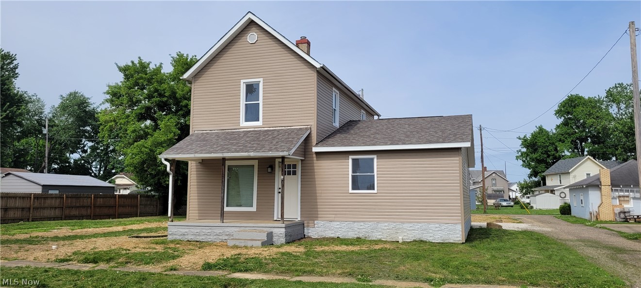 Fully remodeled 3BR 2 ½BA home for sale in Newcomerstown. This 2 story home sits on a nice 45’ X 116’ city lot and has ample room outside for adding a garage or patio area and has been very extensively remodeled inside and out. A 16’ X 32’ master suite addition was added to the home bringing the finished living area to 1730 SQ FT. The remainder of the first floor houses an open and very sizable kitchen/dining area, as well as large living room, first floor laundry/mudroom, and a ½ bath. Moving upstairs you will find 2 full bedrooms and a jack n jill style full bathroom. The home has been tastefully finished, from the ceramic tile showers and floors to the kitchen cabinets and counters, electric fireplace w/hand hewn style mantle, and brand-new carpet/ floor coverings throughout. Some other brand-new updates include plumbing, wiring and panel, a/c and furnace, main sewer line, roof, siding, doors and windows, as well as brand new kitchen appliances. All the major updates have been done! If you have been looking for a starter home with room to grow into, here it is. Call today!
