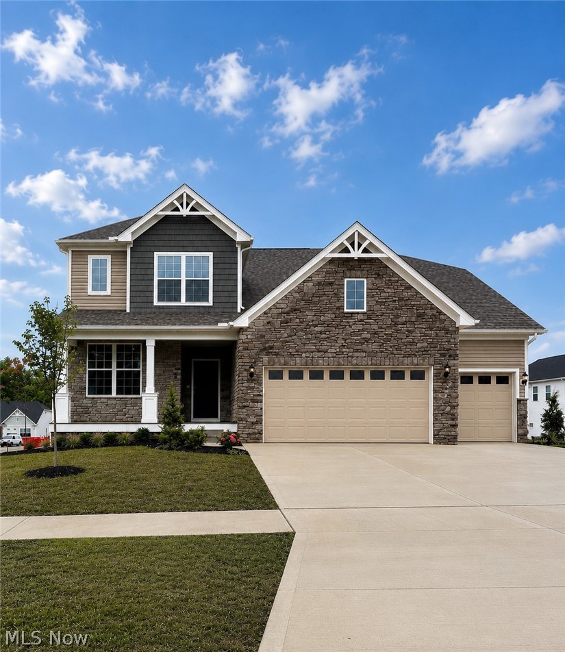 Move right into this stunning new construction home in the highly desirable Echo Hill Manor community in Mentor! Ready for immediate occupancy, this beautifully designed home offers the perfect combination of modern style, functionality, and location.
Featuring 4 bedrooms, 2.5 baths, Loft, and a spacious 3-car garage with extended depth, this home is loaded with premium upgrades throughout. The open-concept main level showcases 9-foot ceilings, a spacious gathering room with an extension for additional living space, a cozy gas fireplace, and a versatile flex room ideal for a home office, playroom, or hobby space. The gourmet kitchen is designed to impress with granite countertops, abundant cabinetry, kitchen island, hard-surface flooring, matte black finishes, and a Planning Center® for everyday organization. Upstairs, the luxurious owner’s suite features a tray ceiling, spa-inspired bath with quartz countertops, beautifully tiled shower walls, and a frameless glass shower door. Additional conveniences include a built-in laundry sink with cabinetry and numerous smart-home features. The expansive daylight basement offers incredible future living space with 9-foot ceilings, three rear windows providing abundant natural light, and a bathroom plumbing rough-in already in place for future finishing opportunities. Enjoy outdoor living from the welcoming covered front porch, extended driveway, and open backyard ready for your personal design and landscaping vision. Residents of Echo Hill Manor enjoy sidewalks, city utilities and lighting, and an HOA that includes high-speed fiber-optic internet and basic cable service. Perfectly situated directly across from Newell Creek Preserve and its scenic walking trails, this quiet South Mentor community offers convenient access to Interstate 90, Cleveland Clinic, Great Lakes Mall, shopping, dining, and Headlands Beach State Park, home to the largest natural sand beach in Ohio.