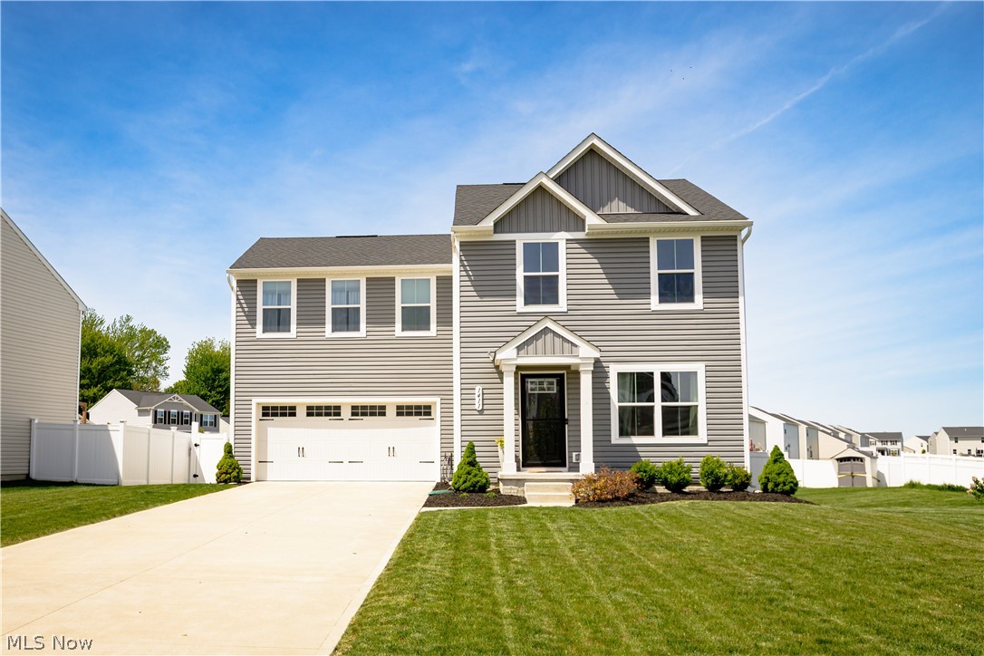 Welcome to this beautiful 4 bedroom, 2.5 bath home built in 2022 by Ryan Homes, located in a desirable neighborhood in Painesville! As you step through the front door you are welcomed by an open concept layout with a spacious living room flowing directly into the kitchen, creating a bright and comfortable space for everyday living and entertaining. The kitchen features stainless steel appliances, light countertops, a large center island with breakfast bar seating, dark cabinetry, and a pantry for added storage. Upstairs, the spacious master suite offers a private retreat with its own full bath, while three additional bedrooms and another full bathroom provide plenty of room for family, guests, or office space. The second floor laundry room adds everyday convenience right where you need it most. The partially finished basement offers additional living space for a rec room, play area, or workout space and also includes a hidden room! Outside the fenced backyard is ideal for relaxing or entertaining, featuring a newer deck and a concrete patio. Move in ready and built with the benefits of newer construction, this home combines style, function, and outdoor space in one attractive package!