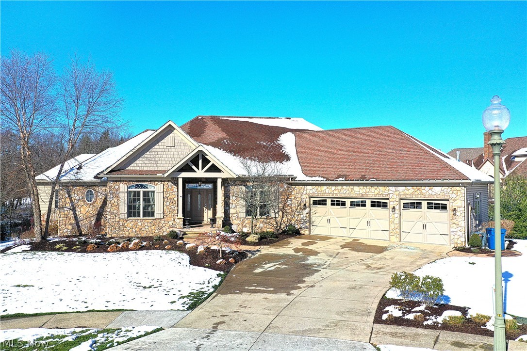 Spectacular French country style home, nestled on a cul-de-sac in the desired Carrington Estates! Fine craftsmanship and a well-designed floor plan come together in this gorgeous one story! Walk into the spacious foyer w hardwood floors, and you will find an amazing study room w bookcases galore & a formal dining room (10ft ceiling), both w hardwood floors as well. The kitchen boasts glazed cabinetry, a breakfast bar, an island, stainless steel appliances, tile backsplash, a walk-in pantry, and a dinette that walk-out to the carefree composite deck w fantastic panorama views. Full walls of windows spanning from a perfectly located great room w a gas fireplace through the dinette provide stunning views. The master features a bay area w a view of the pond, private access to the deck, a wonderful & spacious master bath w a jetted tub, double vessel sinks, a spa shower, and a huge phenomenal walk-in closet full of custom-designed storage and shelving. A 1/2 bath, first-floor laundry, and 2