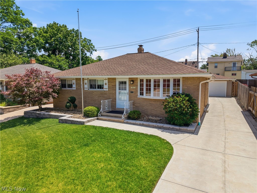 Location, Location! Nestled on a quiet cul-de-sac, this exceptionally well-maintained brick ranch is truly move-in ready. From the moment you step inside, you'll appreciate how meticulously cared for and updated this home is. The heart of the home is the open kitchen, featuring abundant counter space, a coffee bar, a corner sink with double windows, all appliances included, & even the kitchen table can stay. The spacious layout makes it the perfect gathering place for family & friends. Just off the kitchen is a large living rm highlighted by a beautiful bay window. The home offers nicely sized bedrooms with hardwood floors under the carpet, generous closet space, a full hall bath, & a primary bedroom with exposed hardwood flooring and its own private half bath. The full lower level provides exceptional storage, a large laundry area, and approximately 537 sq. ft. of additional finished living space, offering endless possibilities for recreation, hobbies, or a home office. Step through the sliding glass door and prepare to be impressed! The covered patio features a ceiling fan and a mounted TV, creating the perfect outdoor entertaining space overlooking your private backyard. This low-maintenance backyard is designed for enjoyment, not yard work, featuring artificial turf with a sprinkler system, raised stone flower beds, a small garden area, a 6x10 vinyl storage shed, and even your own established strawberry patch. A combination vinyl & wood privacy fence surrounds the yard, creating a peaceful and secluded setting. You will love your oversize garage too! Additional updates include vinyl replacement windows, porch awning (2024), roof on house & garage (2020), complete backyard renovation (2020), concrete driveway (2020), blown-in insulation (2022), & more. Mechanicals have been serviced annually. Best of all, this home is violation-free! Don't miss this rare opportunity to own a beautifully maintained home with an incredible backyard retreat. Begin Your Story Here!