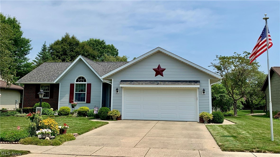 Well maintained 3 bedroom, 2 bath, 1,426 sq. ft. ranch is move in ready. New roof, spouting, garage door and opener in 2025.  Furnace, AC, and water heater in 2022.  10x12 sunroom and 12x16 Trex deck overlook beautiful backyard. Great room features gas fireplace with oak surround mantle handmade by current owner.