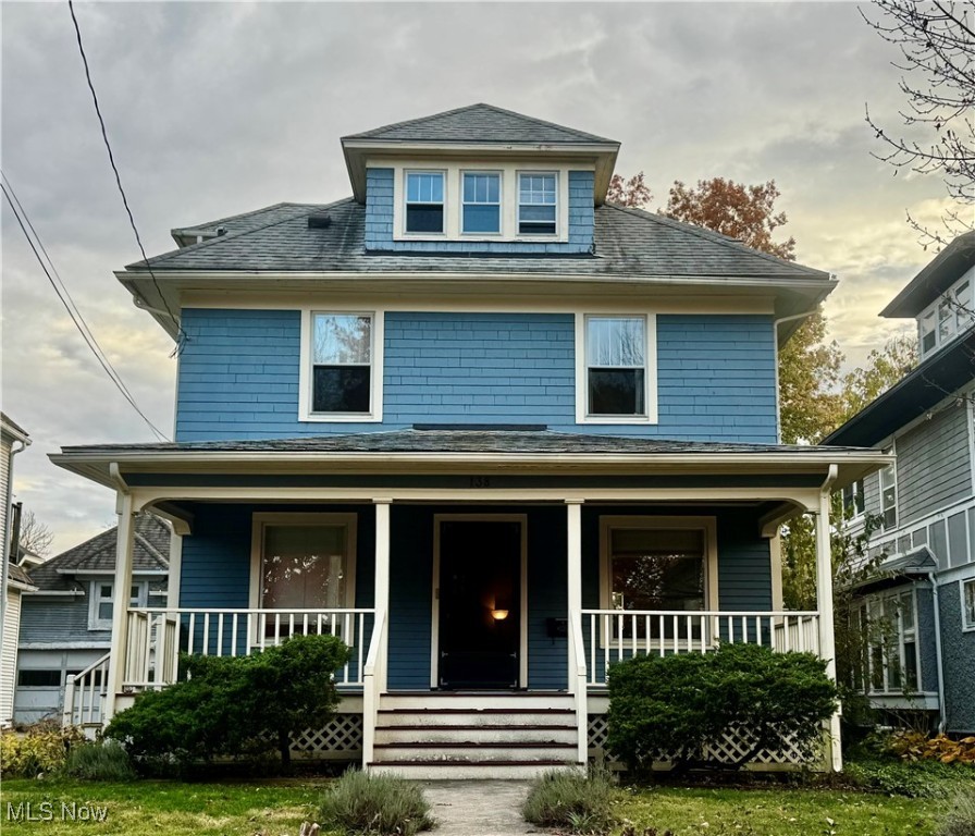 Gorgeous Highland Square Colonial with a perfect covered front porch for Akron's favorite holiday, PorchRokr. This 1913 beauty boasts handsome beamed ceilings, lovely natural woodwork and wonderful wood flooring. Charming features such as French pocket doors, crystal doorknobs, and built-in cabinetry and shelving are found throughout the home. Beautiful windows allow for warm natural light and are complete with screens and aluminum storm windows. New LVT flooring in the kitchen. Refreshed full bath with new flooring, pedestal sink and lighting. 4 spacious bedrooms with well maintained wood floors and 3 large bonus rooms in the attic, perfect for a 5th bedroom, game room, study, and so much storage. 2nd bath in lower level laundry room/utility room. 2 car garage. Don't miss this fantastic opportunity. You've found your Home Sweet Home! Call today for your private tour.