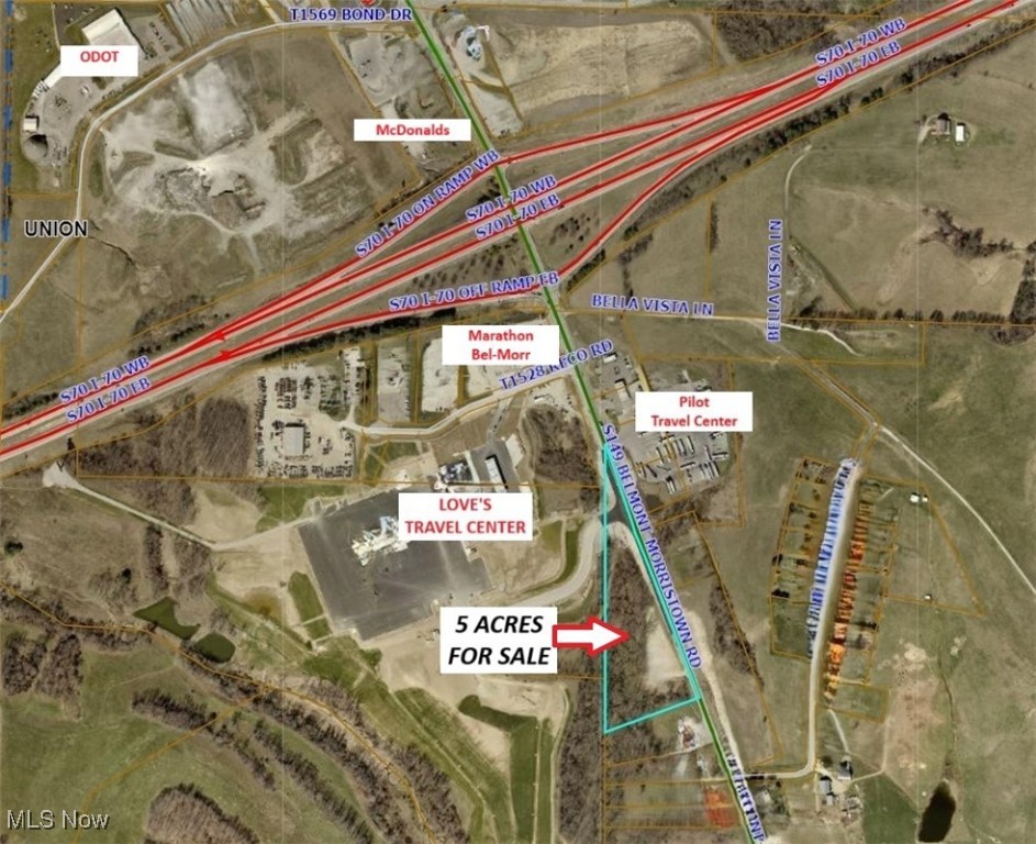 NEW TO THE MARKET!  Outstanding 5 ACRE Commercial Location ready for your business venture.  The property is situated in the        Commercial Hub of both Pilot & Love's Travel Truck Centers. There is extremely high traffic, visibility, and accessibly at Exit 208 off 
 I-70 in Belmont Ohio.  The properties frontage is on State Route 149 also heavily traveled.  Several Businesses,Pharmacey/Clinic, Model Homes, ODOT and McDonald's all add to the traffic flow.