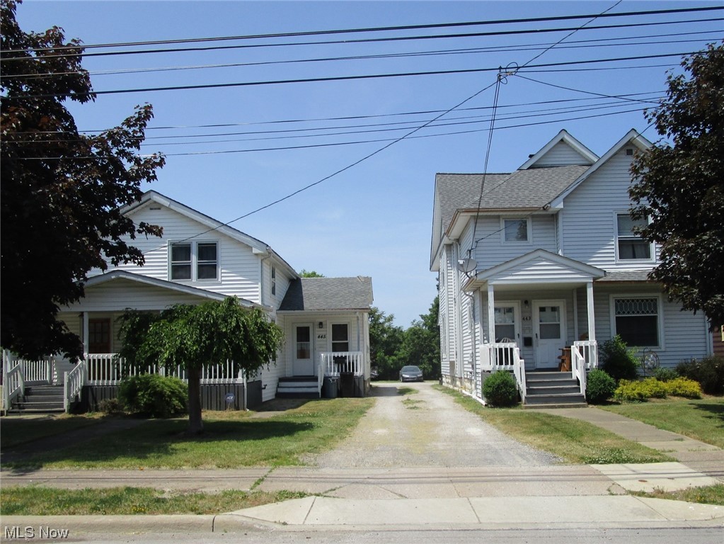 Amazing investment opportunity!Package deal! Both homes have been well maintained, w/lots of updates, large (total of 0.46 ac) fenced yard (6' chain link), shared drive, plenty of parking area & a 20x18 det.garage w/conc. floor. 443 is a 2176 sf home built in 1902. Taxes are 1151/yr. Lovely old woodwork, beautiful WB FP & high ceilings grace this lovely century home.Currently owner occupied as a SFR but splits back easily to a duplex by adding 1 cabinet/sink base to the existing plumbing & re-creating an upstairs unit kitchen.Up is 2 BR/LR/K/Bath - Down is 1(Possibly 2) BR/LR/K/DR/Bath. Laundry for both located in basement- Up uses ext. entry/down uses int. entry.Currently occupied by sellers who will need a rent back opportunity after close.No appliances included.445 - 447 is a 2039 sf home built in 1925. Taxes are 1290/yr. 445 is 1 BR/Bath/laundry/K/LR currently on a M-M at $500 - no SD - tenant owns all appliances.Owner pays utilities but is reimbursed by tenant monthly. Tenant woul