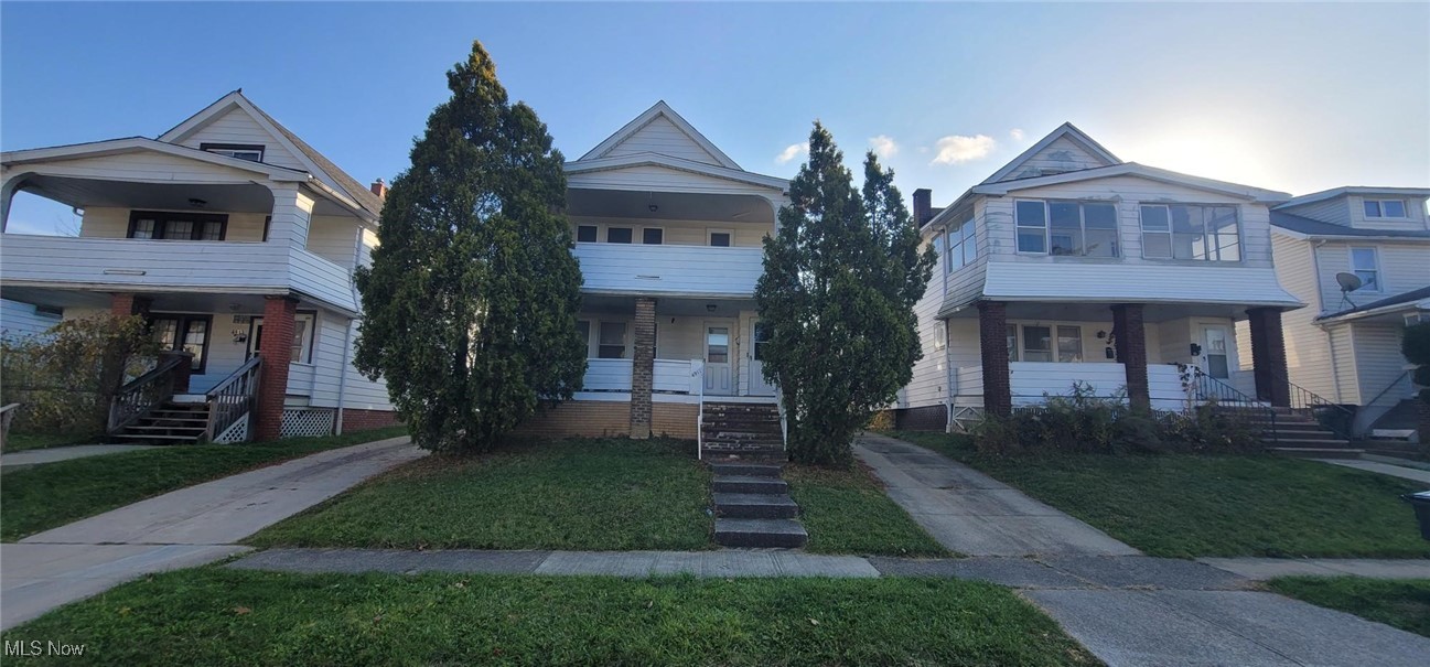 Traditional up and down two family in Garfield Heights, well maintained for homeowners and/or investors. Each unit is updated and consist of Kitchen, 2 bedrooms and bathroom. There is area for Laundry in the basement and slop sink.  The upper kitchen has Stove and Fridge and The bathroom was also updated  three years ago. Both upstairs unit and downstairs unit have large open porches to enjoy warm nights and breezy days. Clean and well kept Duplex. Electrical panels are newer, vinyl windows, and Newer HWT tanks. Disclosures are attached to the listing. POS report attached to MLS, Exterior only. Buyer to Assume 4 items Garage pad may be able to be used to build on, must check with inspector to re-verify.