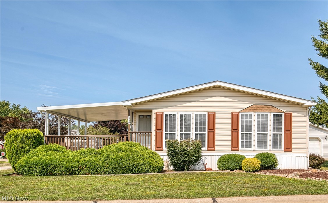 From the established garden area to the landscaping around the front porch prepare to "chil-ax" like kids on summer vacation every day in your new home.   The oversized 2 car garage is impressive and clean with lots of shelves and organizers for the "stuff" we all need.  The double wide home is clean, well maintained and it shows! A complete list of service and upgrades is available.  The front porch with awning is great for entertaining and greeting friends, family and neighbors in this established community.  Functional layout with a dedicated laundry room.   Open concept living and dining room to the spacious eat in kitchen with storage galore and a pantry.   The first full bathroom is great for guests of all ages with the shower/tub combo.   The private master en suite has a walk in shower, soaker tub, dual vanities and plenty of storage as well!  This entire home has been neutrally painted and just needs your flooring selections.  All appliances are included for you.   This is a leased land location and new owners must be community approved.  Pet friendly per community rules.  Need a lending contact.....feel free to ask as the listing agent has a few for non-cash buyers.  A community recreation building is part of the Golfway Pines neighborhood and available for community members.  Close to Lake Erie, Fairport Harbor and the great wineries of the Lake and Ashtabula County region.  Riverside schools district.  Plus, quick highway access for ease of commuting if you are not, in fact, a kid on summer vacation every day.  This home served the family well and we are happy to offer this opportunity to a new owner to enjoy ....but no seller financing or assignable wholesaler contracts or rent to own is available.