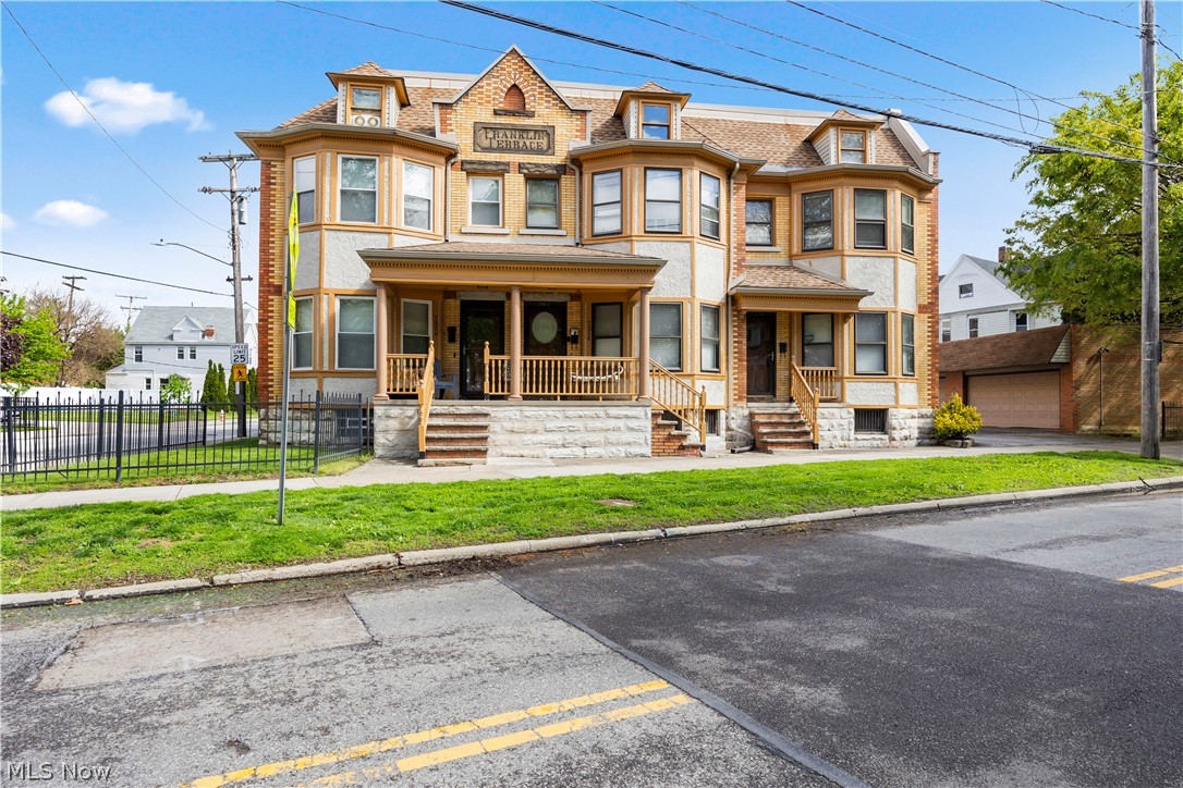 Welcome to this historical gem, full of charm, character, and modern improvements. Built in 1900 and extensively updated in 2000-2001, this home features natural woodwork, exposed brick, and gorgeous hardwood flooring throughout. The main floor offers an efficient, well-designed kitchen and a formal dining room that opens into a bright living room, which includes multiple windows and a beautiful fireplace with an ornate wooden mantel. On the second floor, you will find a full bathroom equipped with a soaking tub, a separate shower, dual vanities, an ample linen closet, and a convenient washer and dryer. The third floor features a master suite complete with a private rooftop deck. Additional features include a two-car detached garage a significant bonus for this area. The property is ideally located near downtown, the Detroit Shoreway, and Ohio City. Recent updates include: Furnace (2020),Washer/Dryer (2020), Hot Water Tank (2018),Kitchen Sink & Disposal (2024).Smoke & Carbon Monoxide Detectors (2024). Schedule your private tour today!