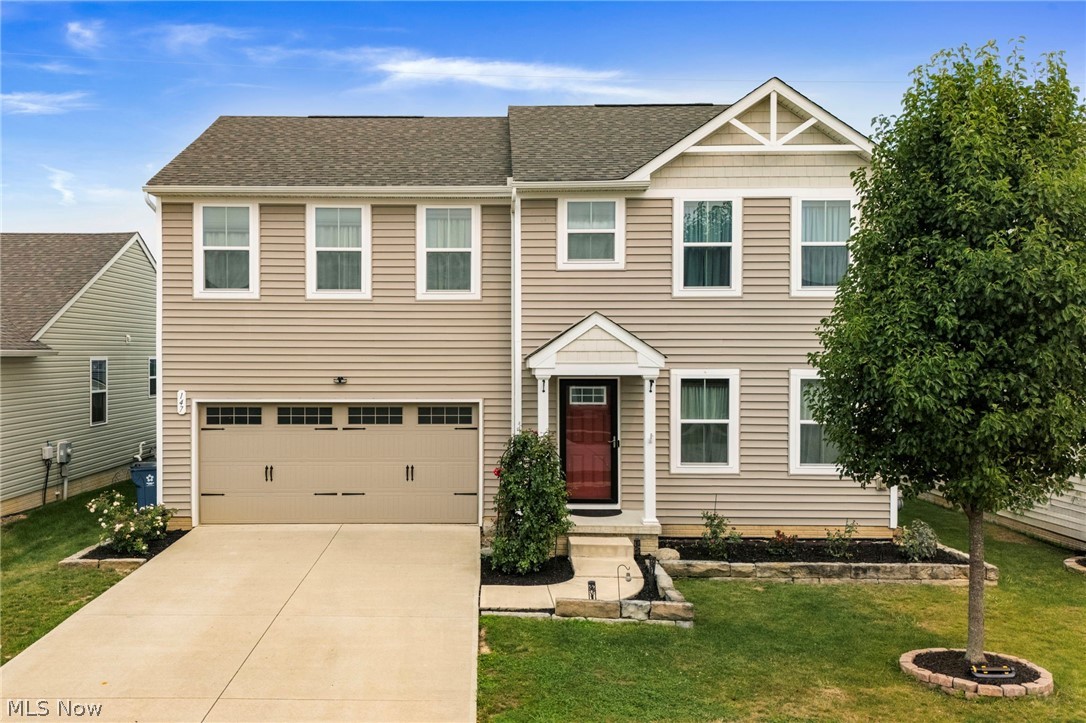 Welcome home to this beautifully maintained 4-bedroom, 2 full bath 2 half bath home offering over 1,900 square feet of modern living space! Built in 2019, this newer home features a bright, open-concept floor plan that's perfect for both everyday living and entertaining. The spacious kitchen flows seamlessly (all the kitchen appliances stay) into the dining and living areas, creating an inviting gathering space for family and friends. Upstairs, the generous bedrooms provide comfortable retreats, highlighted by an oversized primary suite featuring a spacious ensuite bath and plenty of room to unwind. The upstairs also features the convenience of a second-floor laundry room, making laundry day a breeze without the hassle of carrying baskets up and down the stairs. The large finished basement expands your living space even further and includes an additional half bath, making it the perfect spot for entertaining, hosting game nights, creating a home theater, or setting up a playroom or home gym. Step outside to enjoy the fully fenced backyard featuring a patio—ideal for summer barbecues, pets, play, or simply relaxing after a long day. With modern construction, versatile living space, private one way in one way out neighborhood access and a fantastic layout, this move-in-ready home is one you will not want to miss! Get yourself in this beautiful colonial before school starts!