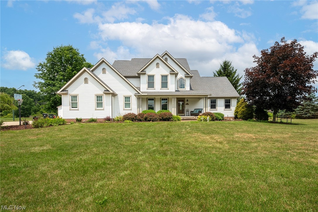 Dont miss this exceptional home situated on a desirable street in Field School District! Modern, functional layout with soaring ceilings, expansive kitchen, first floor primary suite, and incredible outdoor spaces.  Enter through the vaulted foyer with sight lines to the spacious family room with fireplace.  Formal dining room flanks the foyer. Large eat in kitchen overlooks the expansive deck, pool and yard.  Off the kitchen leading to the garage you'll find a drop zone with half bath, laundry and pantry.  First floor primary suite with walk in closet, full bath with jetted tub, shower and ample counter space. 
Upstairs are 3 generously sized bedrooms and a very spacious hall bath.  Beautifully finished lower lever provides another 1100 sf. of entertaining space and great storage.  Enjoy the your 5+ acre private back yard while relaxing on the massive 1000 sf. Trex deck built in 2019 that leads out to the fabulous 30' heated pool.  Need extra storage for your toys?  Extra large 14x24 Amish built shed should do the trick!  This home is a must see!