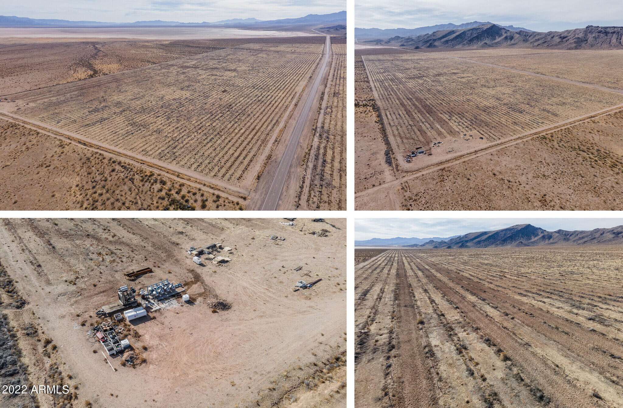 The Kingman Farm is 1,920 acres (83,635,200 SF) of prime agricultural land located on a paved road north of Kingman, Arizona.   With ±560 acres previously under drip irrigation and two sections fully fenced, this farm offers a perfect opportunity to grow a variety of cash crops.    Historically planted with pistachio trees, the agricultural zoned property is located in Mohave County and offers unrestricted water production via its two irrigation wells.  The property offers an excellent opportunity for pistachio growers, other deciduous trees, hay or a variety of cash crops.  In addition,  the site presents as an ideal location for a solar utility, land or water bank.