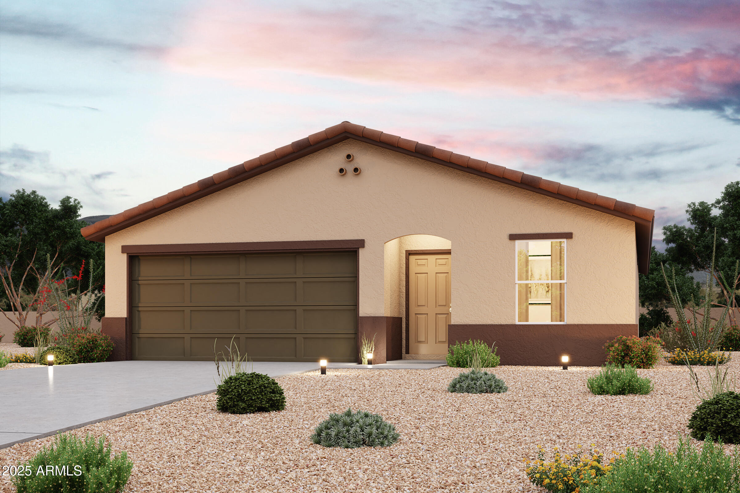 Step into your new home located in the highly sought-after Arizona City. The Alamar Plan features a open-concept design, seamlessly connecting the Living, Dining, and Kitchen areas--perfect for relaxation and entertaining. Natural light fills the home through low-E insulated dual-pane windows, highlighting elegant Shaker cabinets, granite countertops, and stainless steel LG appliances. Retreat to the expansive primary suite with a private bath, dual vanity sinks, and a generous walk-in closet. This home also includes two additional well-appointed bedrooms. There also a covered patio. Make this beautiful home yours!