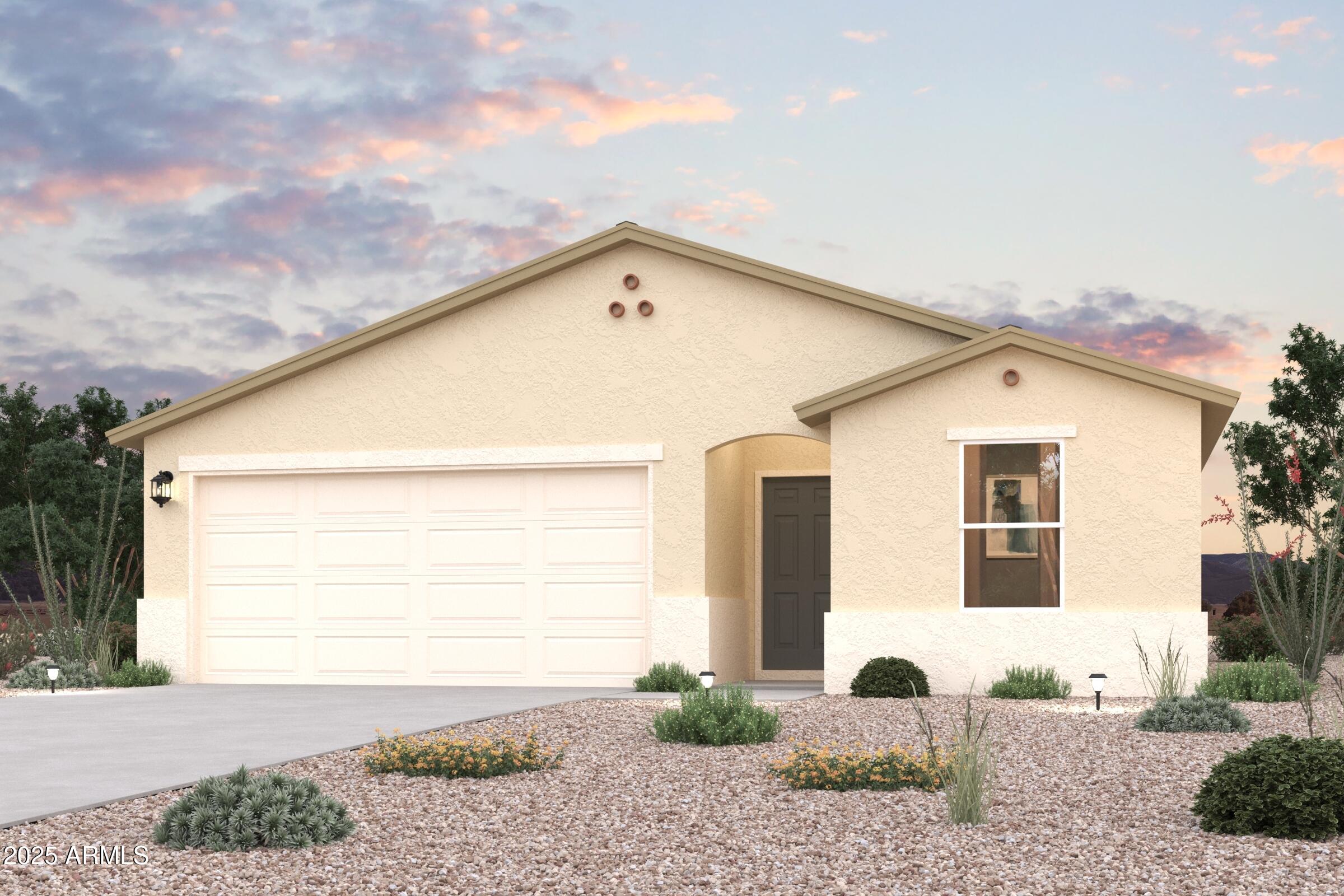 Step into your new home located in the highly sought-after Arizona City. Step into the Gilbert Plan, a stunning new residence offering modern elegance and versatility. This beautiful home features stunning kitchen cabinetry, granite countertops, and stainless steel appliances, including a smooth-top range, built-in microwave, and dishwasher. Unwind in the spacious primary suite with dual vanity sinks, a walk-in closet, and two additional bedrooms and another full bath. Energy-efficient features like Low E insulated dual pane windows and a one-year limited home warranty ensure peace of mind.  In addition, this home offers a  Covered patio, and  2-car garage. Make this beautiful home yours!