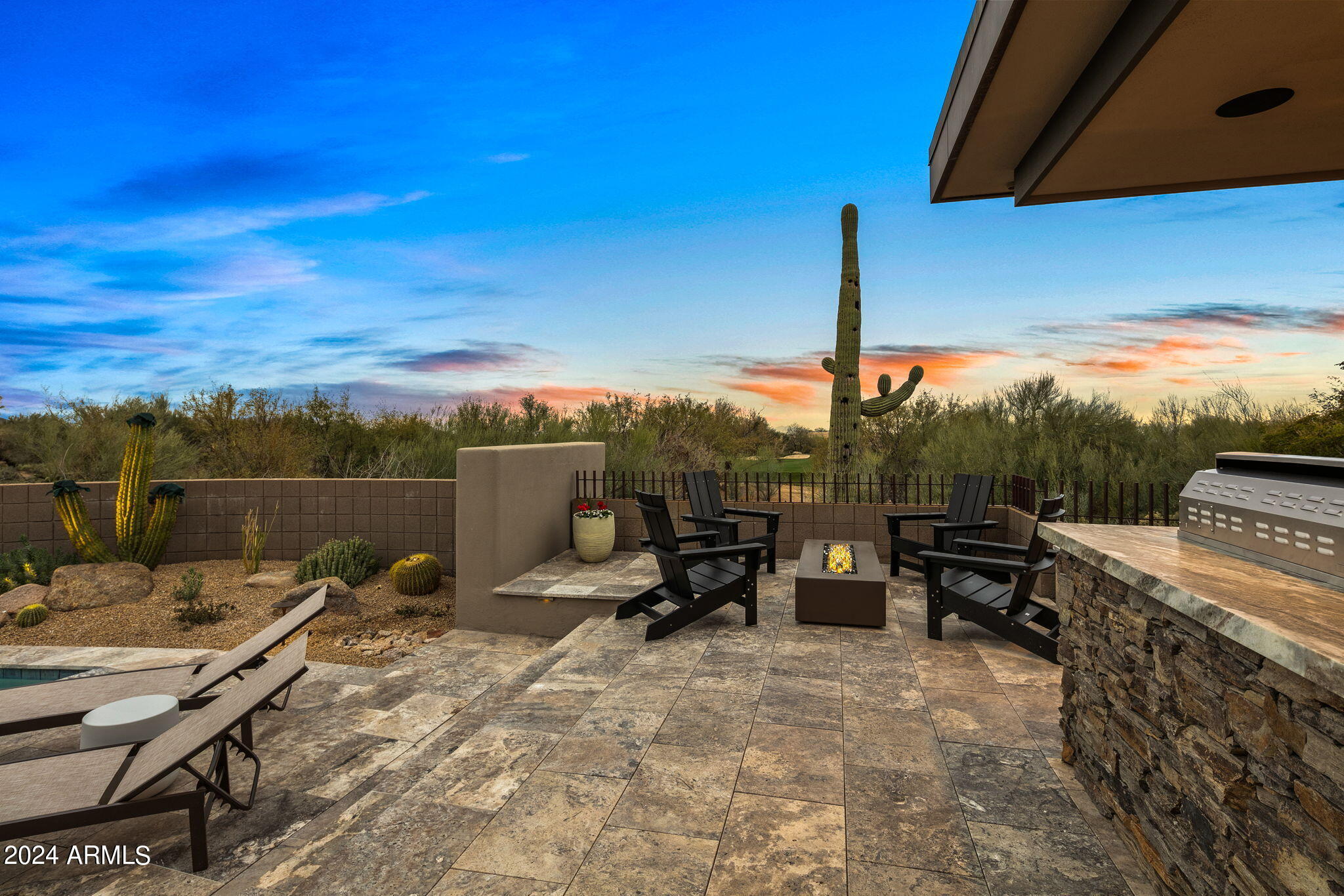 FULLY REMODELED IN DESERT FAIRWAYS!  This completely reimagined contemporary home blends seamlessly into the freshly created desert organic theme. The home is situated on a premium lot, with panoramic views to the south. The spectacular, yet private outdoor living space showcases a sparkling pool and spa, 3 waterfalls, a gas fireplace and travertine tile surface. This 3BR/3.5BA home has no interior steps and a wealth of upgraded finishes throughout. Quartzite countertops, custom cabinetry, 2 porcelain tiled fireplaces, and warm wood flooring. The eat in kitchen features a Wolf/Sub Zero appliance package. New roofing and HVAC. A Seven Equity Golf membership is available with an option for a full golf membership upgrade.  All furnishings as seen in the home are included!