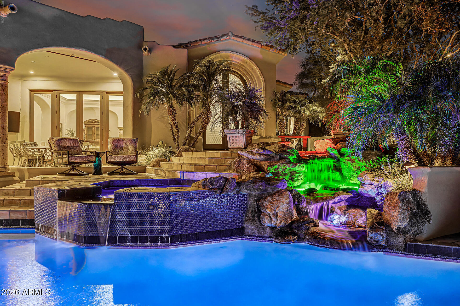 IMMEDIATE GOLF MEMBERSHP AT CLOSE OF ESCROW.  Welcome home to this captivating Mediterranean estate, a combination of outstanding quality and attention to detail by Nance Construction + ever-changing views of the city lights, sunsets and mountains!  A gracious living room welcomes visitors with soaring ceilings, cantera gas fireplace & garden doors leading to a generous dining terrace.  Convivial sunlit kiitchen with large breakfast nook, writing desk and top of the line appliances. The main house features a secluded master retreat, office and 2 guest bedrooms + two multi-room casitas for the comfort and privacy of guests. Resort-like  outdoor living to the south with pool, spa, fireplace and conversation terraces  + private garden patio to the north with warm and inviting gas fireplace. Designated a top 'Platinum Club of America'' golf club, Desert Highlands amenities include a Jack Nicklaus championship golf course, 18-hole putting course, award winning clubhouse featuring ''Jacks'' gastropub, state of the art fitness center, Highlands Racquet Club featuring grass, clay & pickleball courts,& more. A $205,000 membership fee is due from buyer at close of escrow