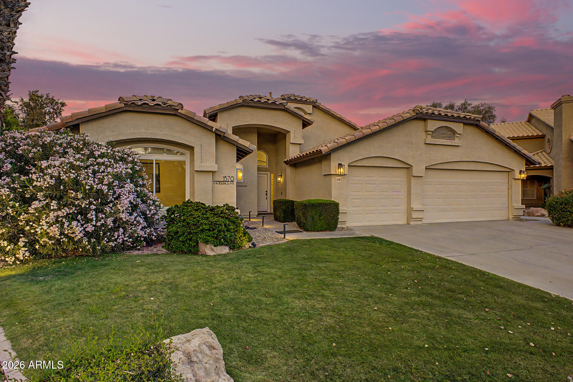 This exquisite Gilbert residence, situated on a generous quarter-acre lot at the end of a private cul-de-sac, is now available.

The home features professional desert and grassy landscaping, a spacious three-car garage with built-in cabinetry, and an interior characterized by vaulted ceilings and designer paint. The layout includes formal dining and living areas anchored by a cozy gas fireplace. The open-concept kitchen is equipped with premium cabinetry, quartz countertops, a walk-in pantry, stainless steel appliances, and an expansive island.

Outside, the backyard offers a covered patio, mature lemon and lime trees, and low-maintenance landscaping--providing an ideal space for entertaining or relaxing throughout the year.

You have room to expand or add a guest house in the backya