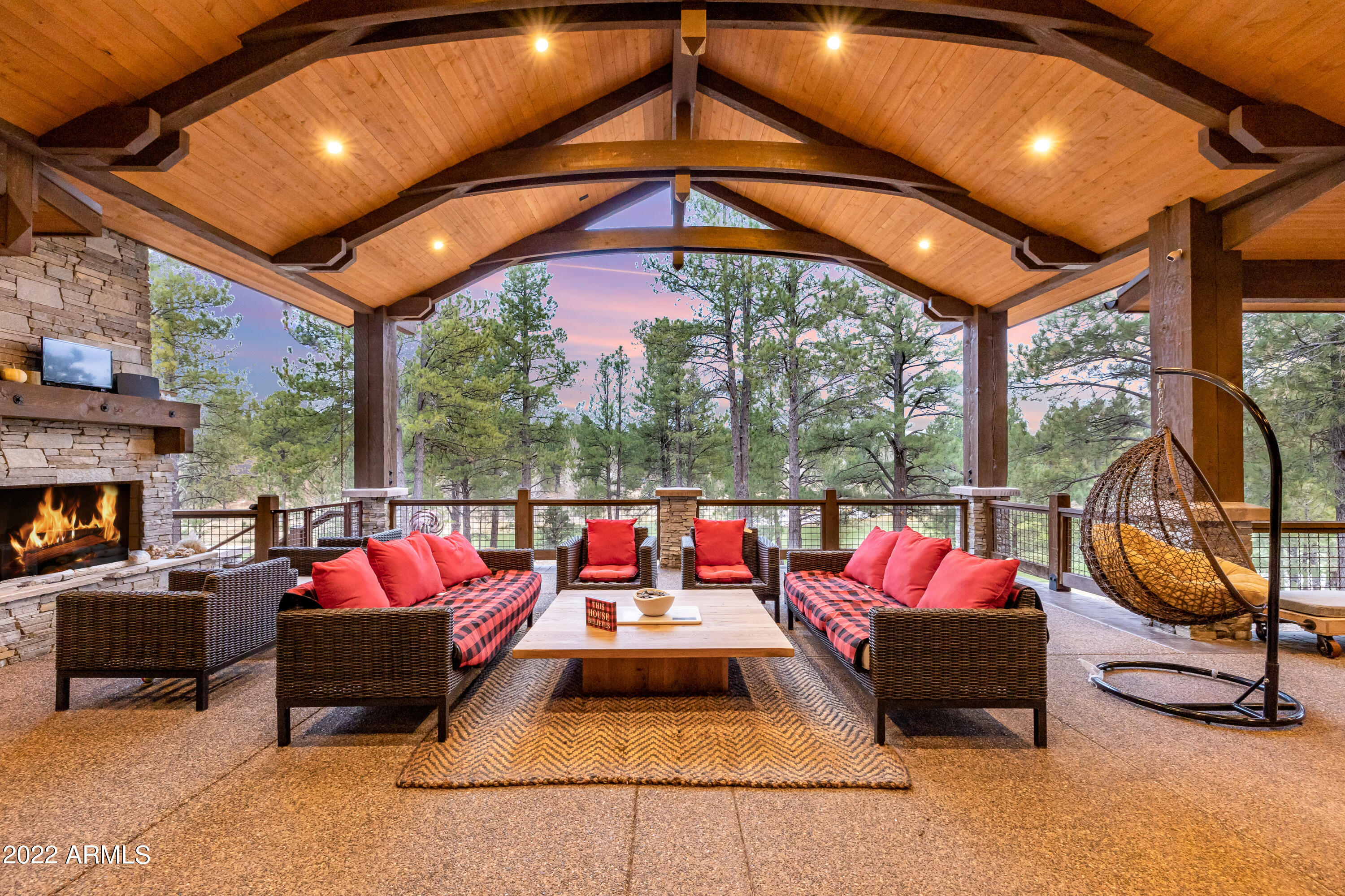 Elegant Mountain retreat which captures all luxuries within prestigious Pine Canyon. This architectural master piece provides 22' soaring ceiling with accent beams, glass pocket doors, 4400 sqft of walnut wood floors, timeless Calcutta golf marble counters, a chef's dream kitchen! The home lives as a single level, owners suite which includes a generous sitting area/flex space, expansive bathroom, massive closet space, great rooms, and beautiful Dining with the door/outdoor covered patio approx. 1900 sqft. A second master suite captures complete privacy including living room. The north wing includes play room/loft and gigantic bunk room and bathroom. There are 3 gas fireplaces, panoramic golf views, and an ideal floor plan. Truly a rare find in Pine Canyon!