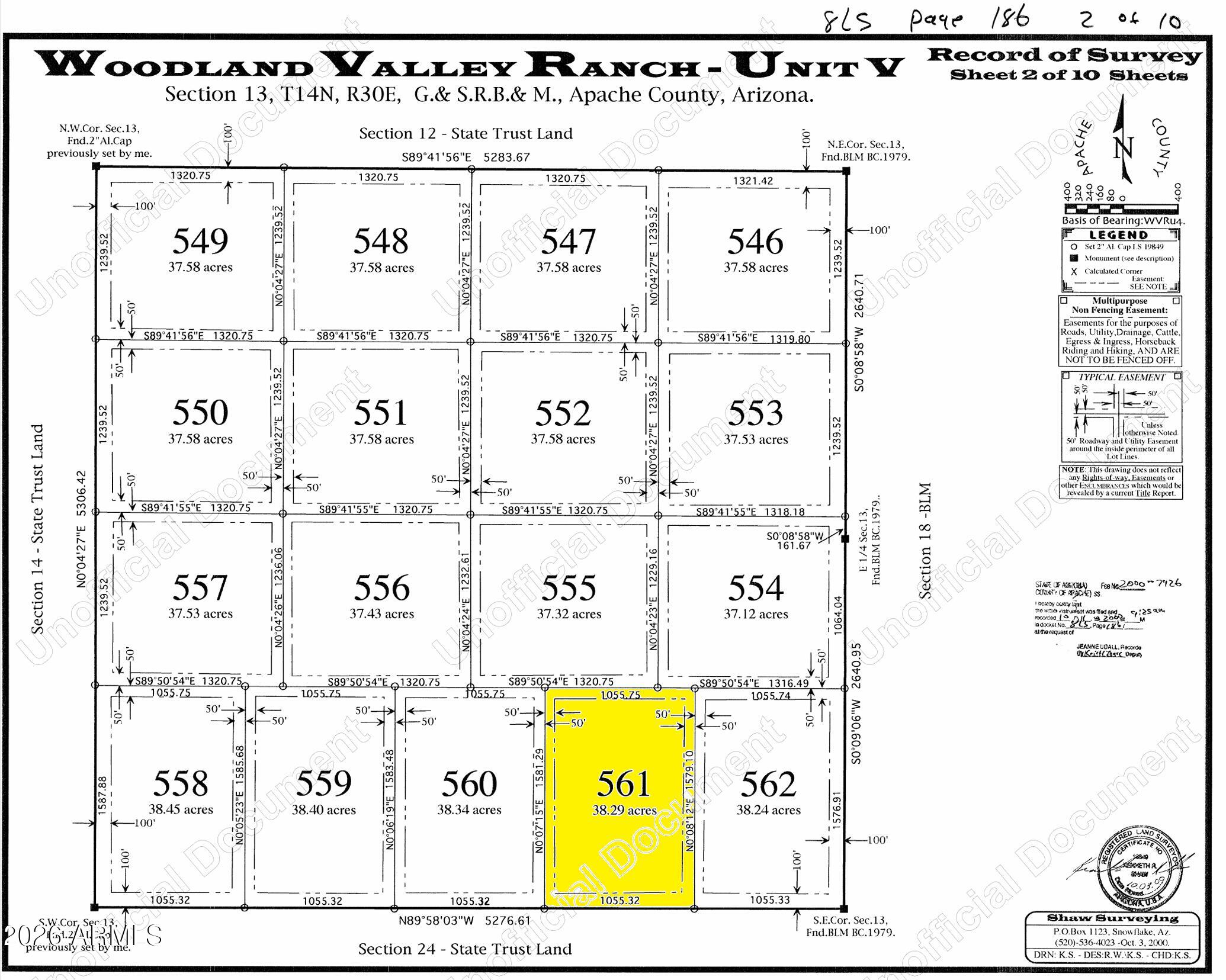 ENJOY THE HIGH COUNTRY! 38.29 ACRES EAST OF ST JOHNS, AZ. LOCATED WITHIN THE WOODLAND VALLEY RANCH NESTLED IN THE HIGHLANDS OF THE BEAUTIFUL COLORADO PLATEAU. PERFECT FOR YOUR OFF GRID SETUP/RECREATIONAL RETREAT. COMMUNITY CONVENIENCE WELL LOCATED ON THE N/E AREA OF RANCH WITH 275 GALLON/WK ALLOTMENT FOR WATER HAULING.  APPX 6000 FT ELEVATION.  ZONED AGRICULTURE APACHE COUNTY APN 204-62-561. *SELLER MAY CARRY*BUYER TO VERIFY SCHOOLS, ZONING / USE , UTILITIES, ACCESS &  ALL PERTINENT INFORMATION*DIRECTIONS: US HWY 191/CR 6298 EAST ON CR 6298, TURNS INTO N6300.  CONTINUE HEADING EAST TO N6535. SOUTH ON N6535 2.75 MILES, THEN EAST ON N6596 JUST OVER ½ MILE. PARCEL TO THE SOUTH. DO NOT USE ADDRESS TO LOCATE, MUST USE AERIAL GIS MAPS & GPS COORD 34.616859, -109.108392.