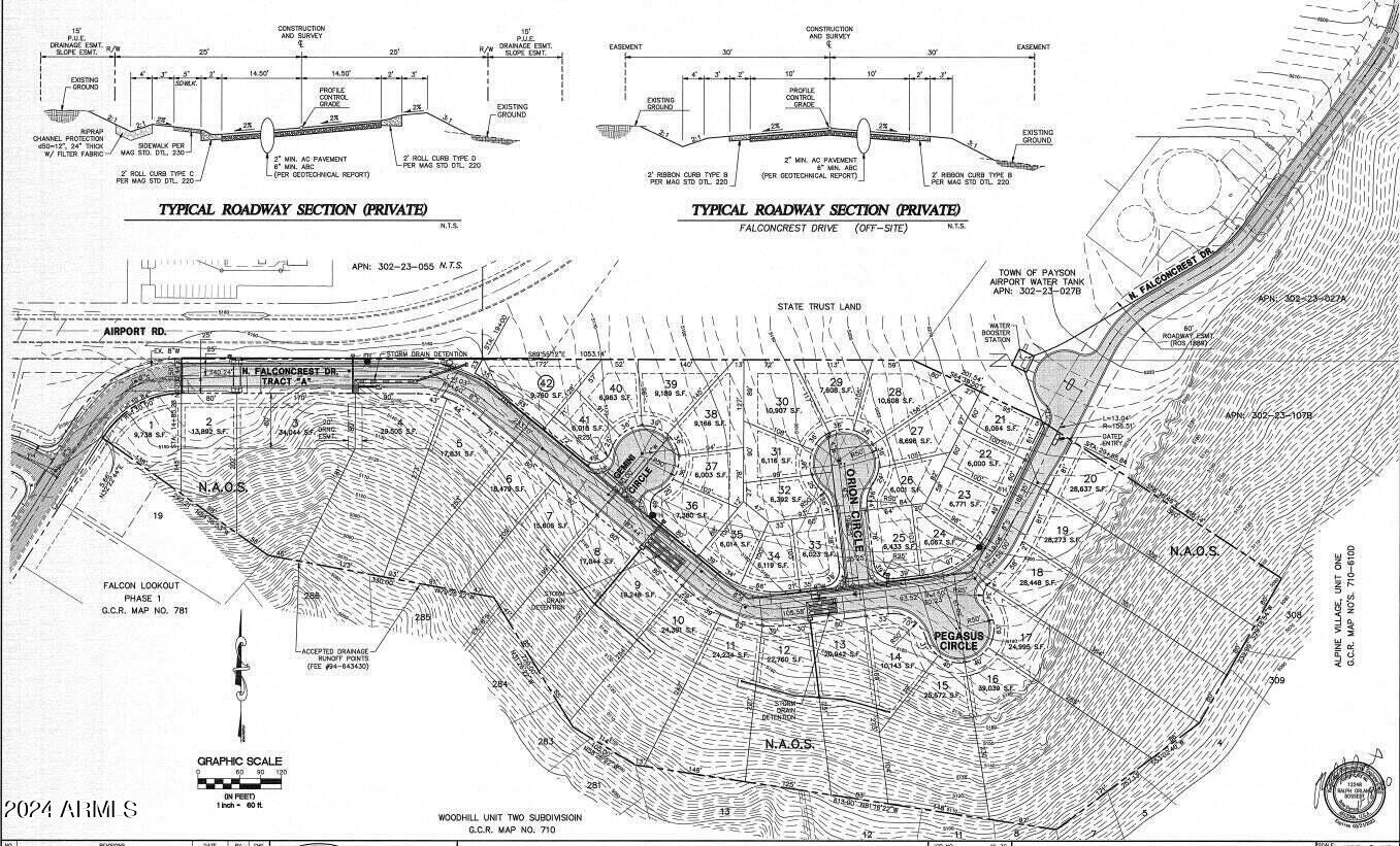 Spectacular 16.55 acres subdivision opportunity with stunning views of the Mazatzal Mountains and the Granite Dells (Stewart Mountains).  This property has gone through pre-plat and is fully engineered, and those plans are available for review.  There are 42 total lots, with 22 smaller lots (6K-8Ksf) platted on the more level area of the site, and then 20 larger custom home lots (20K - 25Ksf) that overlook the magnificent ridgeline.  This is a must see location for a developer.  Please request from the agent more detailed information to help make an informed decision for this magnificent site.  This is one of the last larger private land opportunities with these incredible views that is left in Payson.