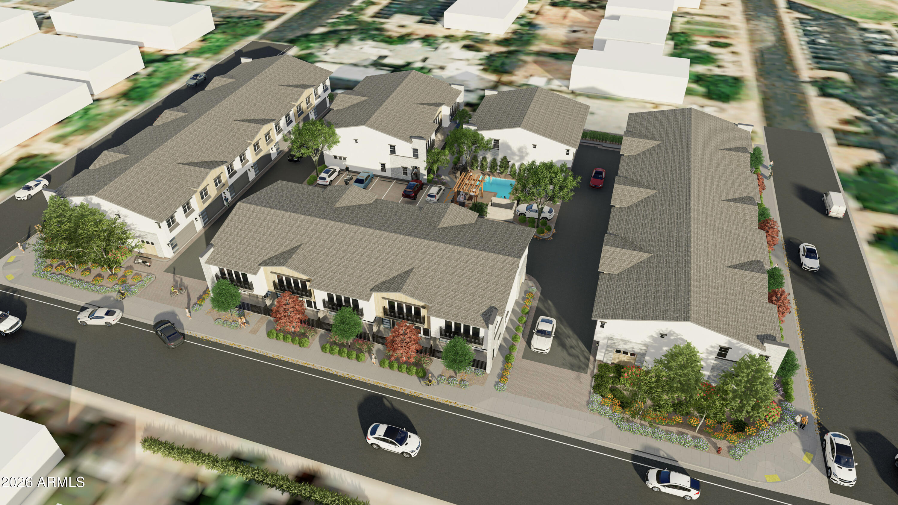 Located in the heart of coveted Arcadia Lite, Paisley is an exclusive new community of 24 contemporary townhomes designed for modern living and effortless style. This brand-new 1,426 SF residence offers 3 bedrooms, 3 bathrooms, and a spacious 2-car garage with a thoughtfully designed floorplan that blends functionality with upscale finishes. Clean architectural lines, open-concept living spaces, and abundant natural light create a bright and inviting atmosphere perfect for entertaining or everyday living. The modern kitchen flows seamlessly into the living and dining areas, while private bedroom retreats provide comfort and flexibility for guests, roommates, or a home office setup. Residents of Paisley enjoy low-maintenance living with exceptional community amenities, including a resort-style pool perfect for relaxing and socializing with neighbors and friends, plus a dog park conveniently located next door for your four-legged companions. Situated in one of Phoenix's most vibrant lifestyle destinations, Arcadia Lite is known as a true dining, entertainment, and recreation mecca, offering endless options for trendy restaurants, coffee shops, fitness studios, nightlife, parks, and outdoor activities just moments from your doorstep. With pricing from the high $500Ks to the mid $600Ks, Paisley delivers contemporary design, lifestyle convenience, and exceptional value in one of the Valley's most sought-after neighborhoods.Photos shown are renderings for illustration only; actual home and finishes may vary.