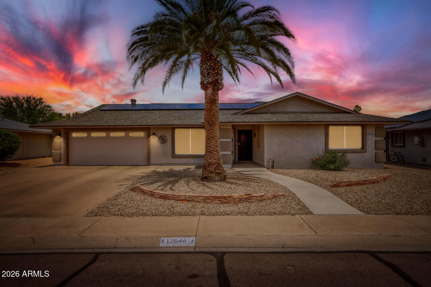 This lovely, very well maintained home is located in the highly sought after 55+ Adult community of Sun City West!  NO HOA fees and in LOW TAX AREA!  LOW ELECTRIC BILLS with leased SOLAR!  This home has been REMODELED & EXPANDED and is move-in ready! Some updates include: 2022 Hot Water Heater, 2019 new Roof, 2018 beautiful Kitchen Remodel with Premium Wood Cabinetry, Granite Counters, added storage & Blanco Sink.  Newer Appliances.  Master BA was fully remodeled in 2016 to include new Walk-in Shower & ''easy clean glass'', Tile floors, Vanity, heated exhaust Fan, Toilet, and Solar tube.  The Hall BA was also fully updated,  2018 Updated back Patio with Cool Deck Coating and Pergola for shade.  HVAC has been well maintained.   2025 new Garage Springs.  Some furnishings available for sale.