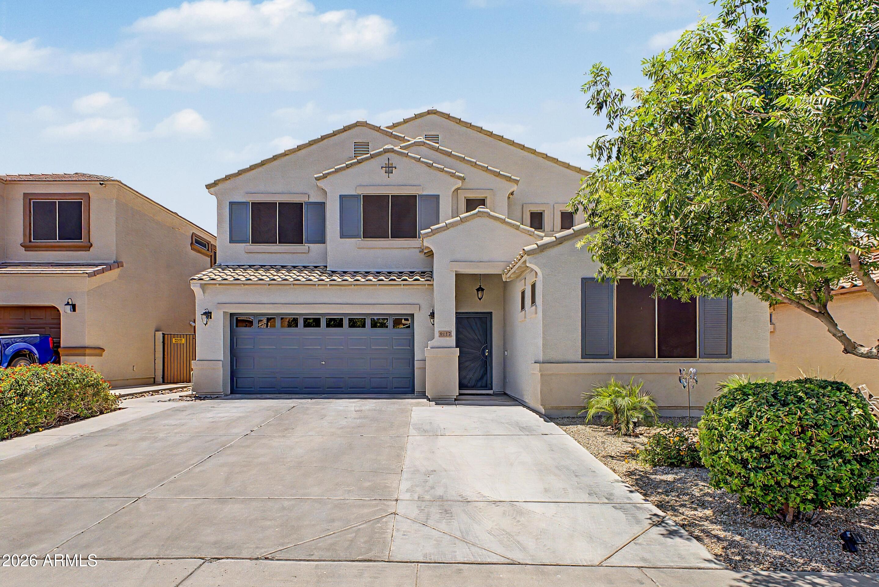 GORGEOUS spacious home, featuring 4 bedrooms 2.5 baths, gorgeous large kitchen with GRANITE counter tops, Island counter,Soaring high ceilings, 17 plus feet in the living room area, Kitchen opens into family room, Spacious loft/game room,  Large primary bedroom with vaulted ceiling, separate tub & shower, large primary walk in closet, nice laminated flooring upstairs, ceramic tile throughout downstairs, Nice size covered patio plus pergola patio, storage sheed, shade trees. New Refrigerator, dishwasher, microwave oven. Stove only 10 months. Exterior paint only 2 years.SUN SCREENS throughout the home only 2 years.