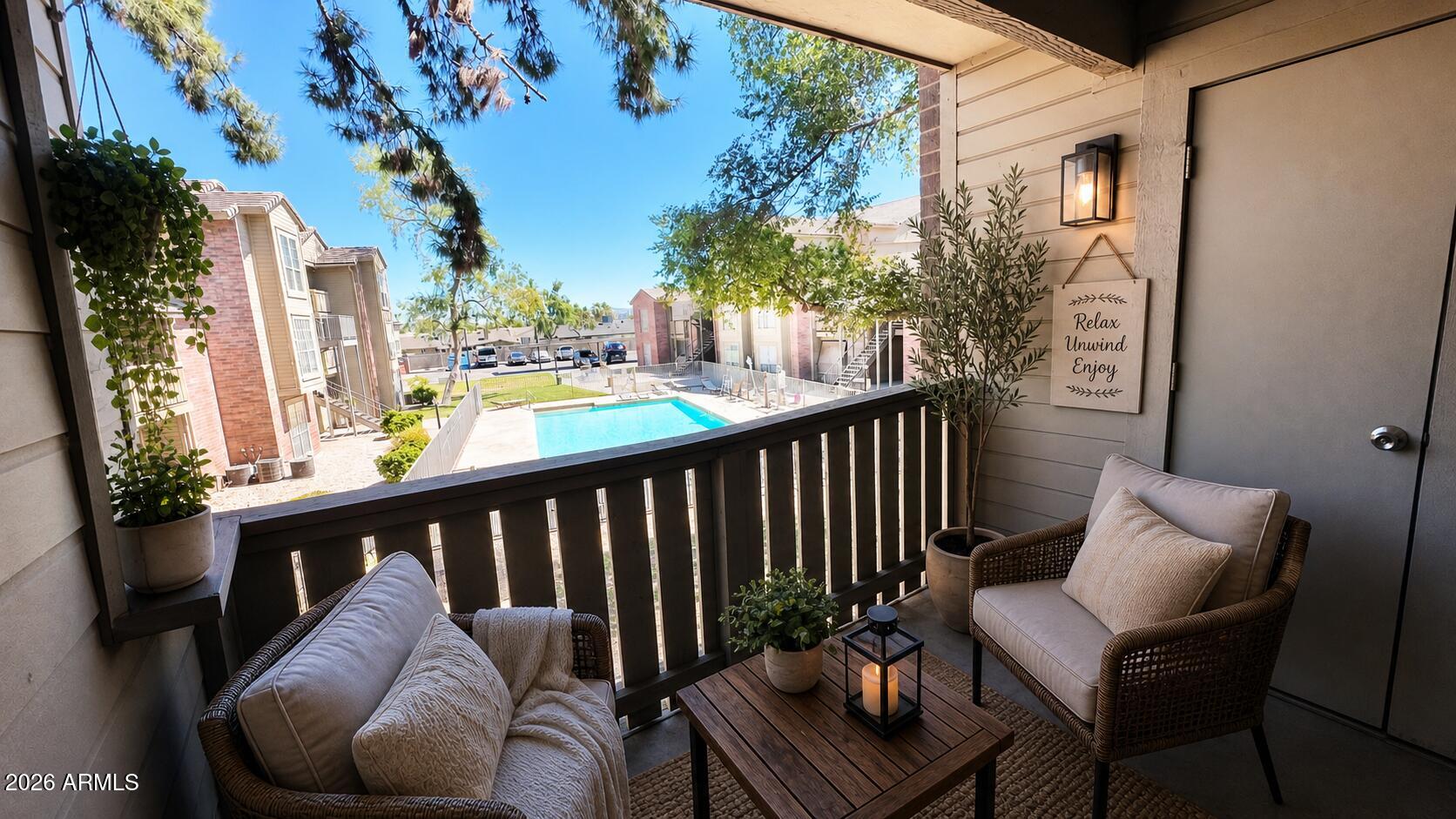 Just minutes from ASU, this move-in-ready condo offers an exceptional blend of location, comfort, and convenience. Featuring a generously sized bedroom, ample storage, and a private balcony overlooking one of the two sparkling community pools, this home provides a relaxing retreat. The interior has been refreshed with brand-new carpet throughout. Ideally located, Fate Brewing, LA Fitness, shopping, dining, and entertainment are all just across the street. This condo is a fantastic opportunity for first-time homebuyers, college students, or investors seeking a high-demand rental property. Buy with confidence, the seller is including a one-year home warranty for added peace of mind! .Turn-key, well-maintained, and perfectly situated...waiting just for you!
