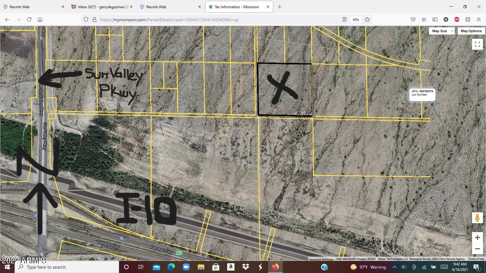 Great Opportunity on this 9.5 acre lot strategically located in the northeast quadrant of I-10 and Sun Valley Parkway in the fastest growing city in the USA, the City of Buckeye. Commercial and Industrial potential. Currently zoned Planned Community. See City of Buckeye General Plan Map. Buyer to verify all material facts.