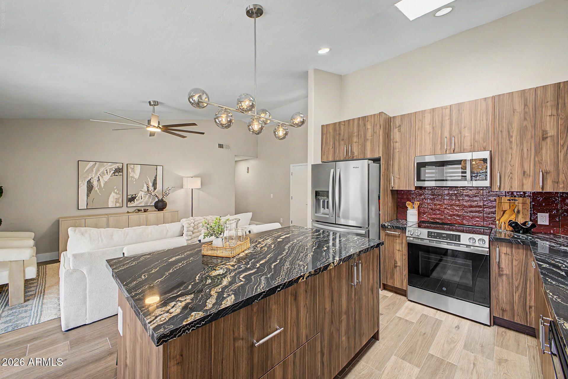 Fully remodel by license contractors and aesthetically finished by a designer.Centrally located close to downtown Gilbert,easy access to freeway US60.All material is carefully selected including premium porcelain wood look tile throughout the house, modern looking premium walnut cabinet,natural stone granite countertop.All Delta and moen faucets throughout the house came with manufacturer lifetime warranty.Outright owned solar generate average 1,400-1,600kw/month bringing  $170-$190 monthly saving in electric bill to home owner. Roof was inspected and tune up at solar installation, 4 year-old HVAC system, low maintenance back yard. Please prefer to document tab for detail upgrade and solar production.This house sets itself apart in Gilbert,come take a look of it today to make it yours