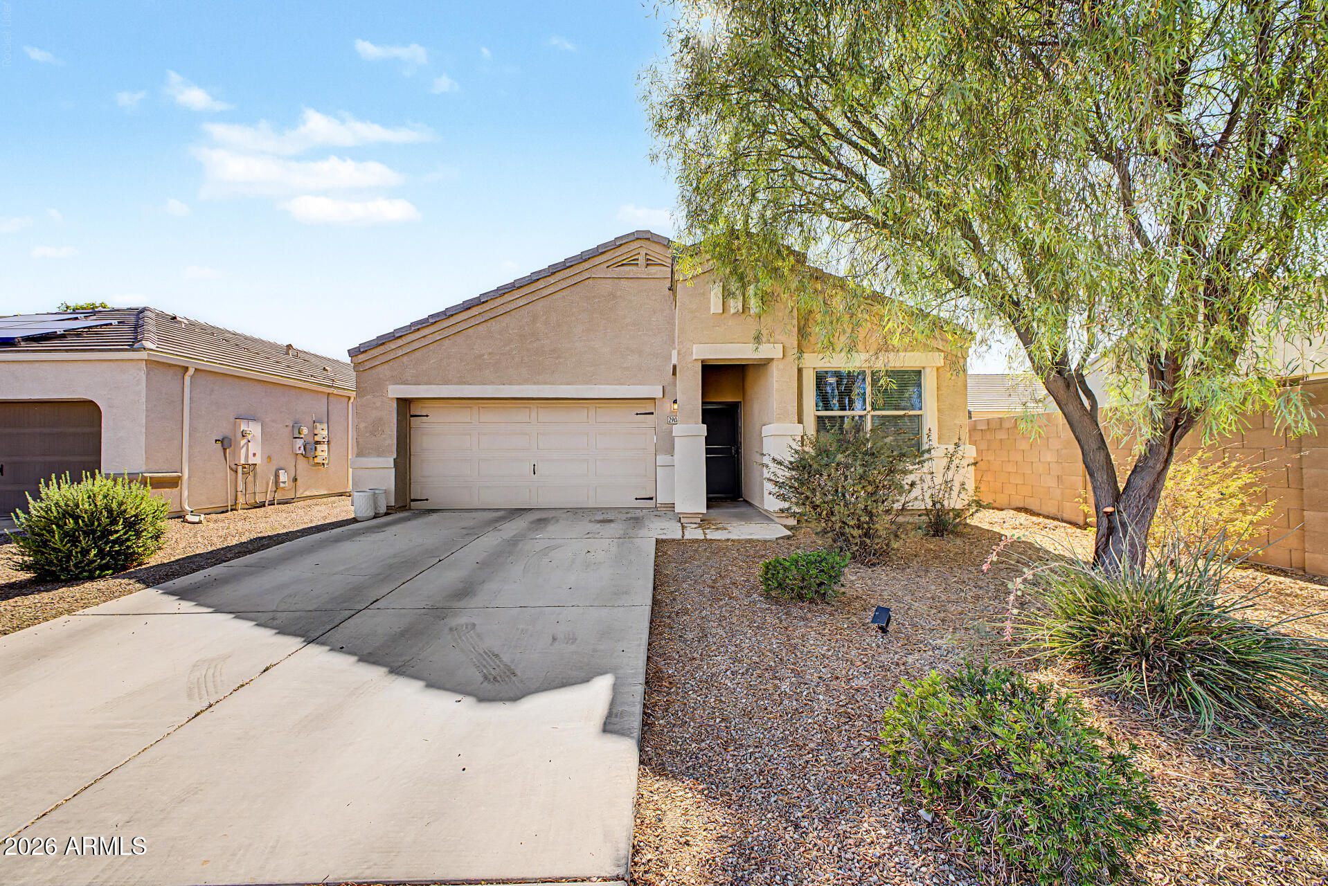 Fantastic opportunity to own this lovely 3-bedroom, 2-bath home in the Village at Copper Basin! Discover a serene open layout with high ceilings, a soothing palette, blinds, and a harmonious blend of soft carpeting and tile flooring. The gourmet kitchen comes with granite counters, crisp white cabinetry with crown moulding, pendant/recessed lighting, stainless steel appliances, and an island with a breakfast bar for casual dining. The cozy primary bedroom showcases an ensuite with double sinks and a practical walk-in closet for an organized wardrobe. Spend peaceful afternoons in the backyard, complete with a covered patio, stylish pavers, and natural turf for outdoor activities. Don't miss out on this adorable residence!