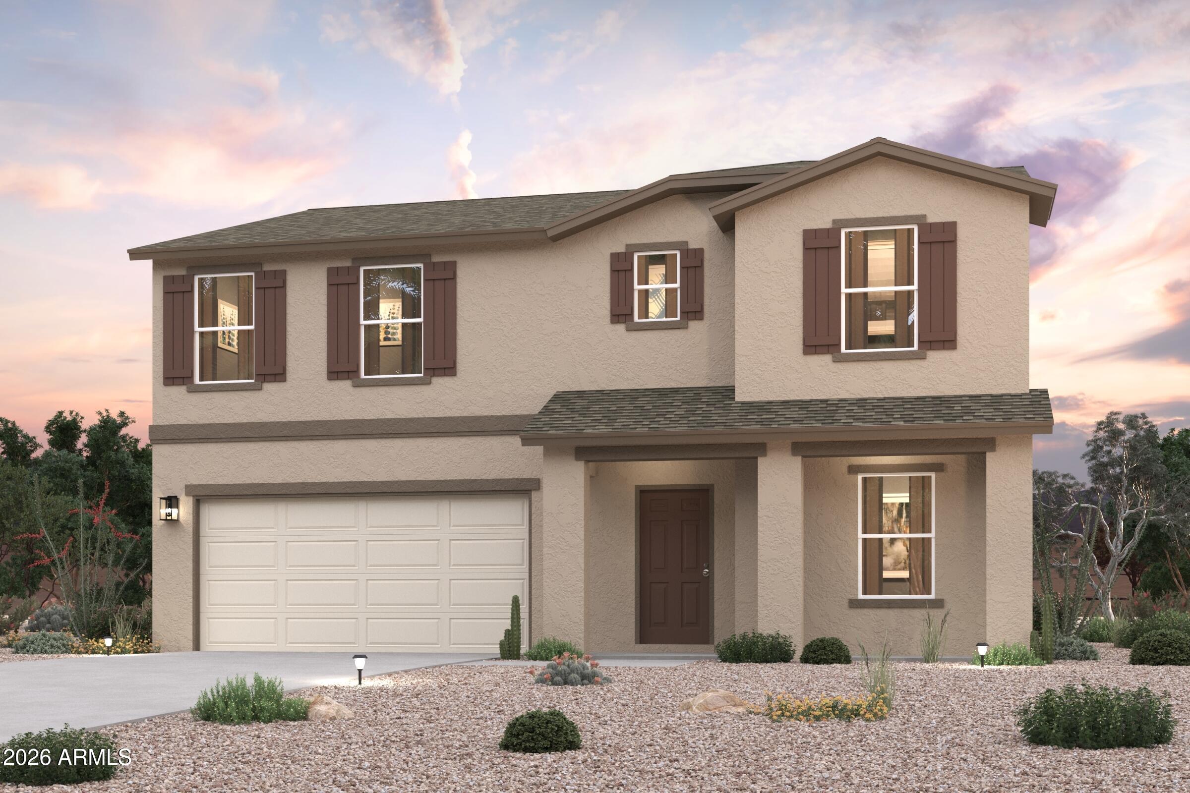 Welcome to your spacious and elegant home in the desirable Coolidge Gateway Manor. The Ocotillo Floor Plan is designed to offer both style and practicality, making it an ideal choice for a variety of lifestyles. This two-story home features an open-concept layout on the main level, seamlessly connecting the kitchen, breakfast nook, and great room. The kitchen is a highlight, equipped with quartz countertops and LG appliances, providing a modern and functional space for cooking and gathering. Adjacent to the kitchen, you'll find a formal dining room perfect for hosting meals, as well as a versatile flex space that can be customized to suit your needs, whether it's a home office, playroom, or additional living area. Upstairs, the home boasts five generously sized bedrooms.