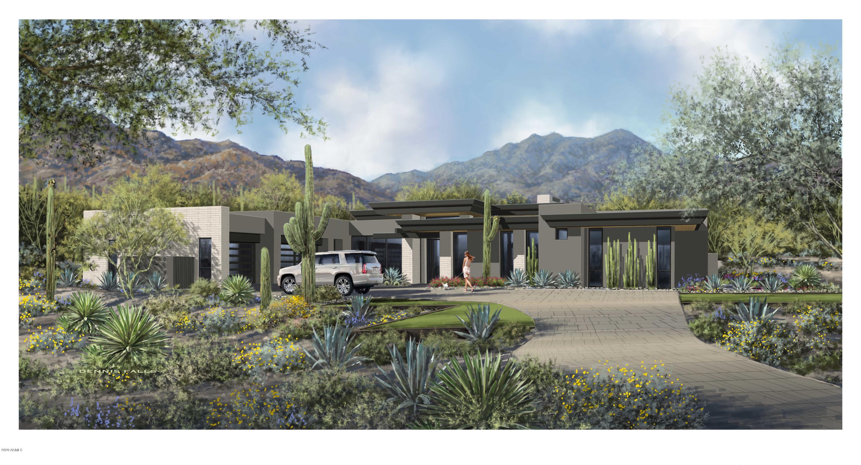 Model Home to be finished in Jan 2021. On one of 16 sophisticated & contemporary styled single level homes ranging from 4,500-5,900/sf designed by Swaback Architects and to be built by custom home builder Sonora West Development. Located on acre+ lots in the high Sonoran desert just south of Pinnacle Peak with spectacular mountain and city light views in the new swank gated community of Solitude. This highly upgrade 4800 Model + bonus room has a 5,300/sf, an open Great room floor plan with 3 beds + Office, 4.5 baths, a 400/sf bonus room & a 3 car garage. Includes SubZero & Wolf appliances, front & back landscape, premium hardwood & tiled surfaces, oversized pool w/spa & fire feature; custom wine wall, morning kitchen, washer/dryer hook-up in master and custom furniture.