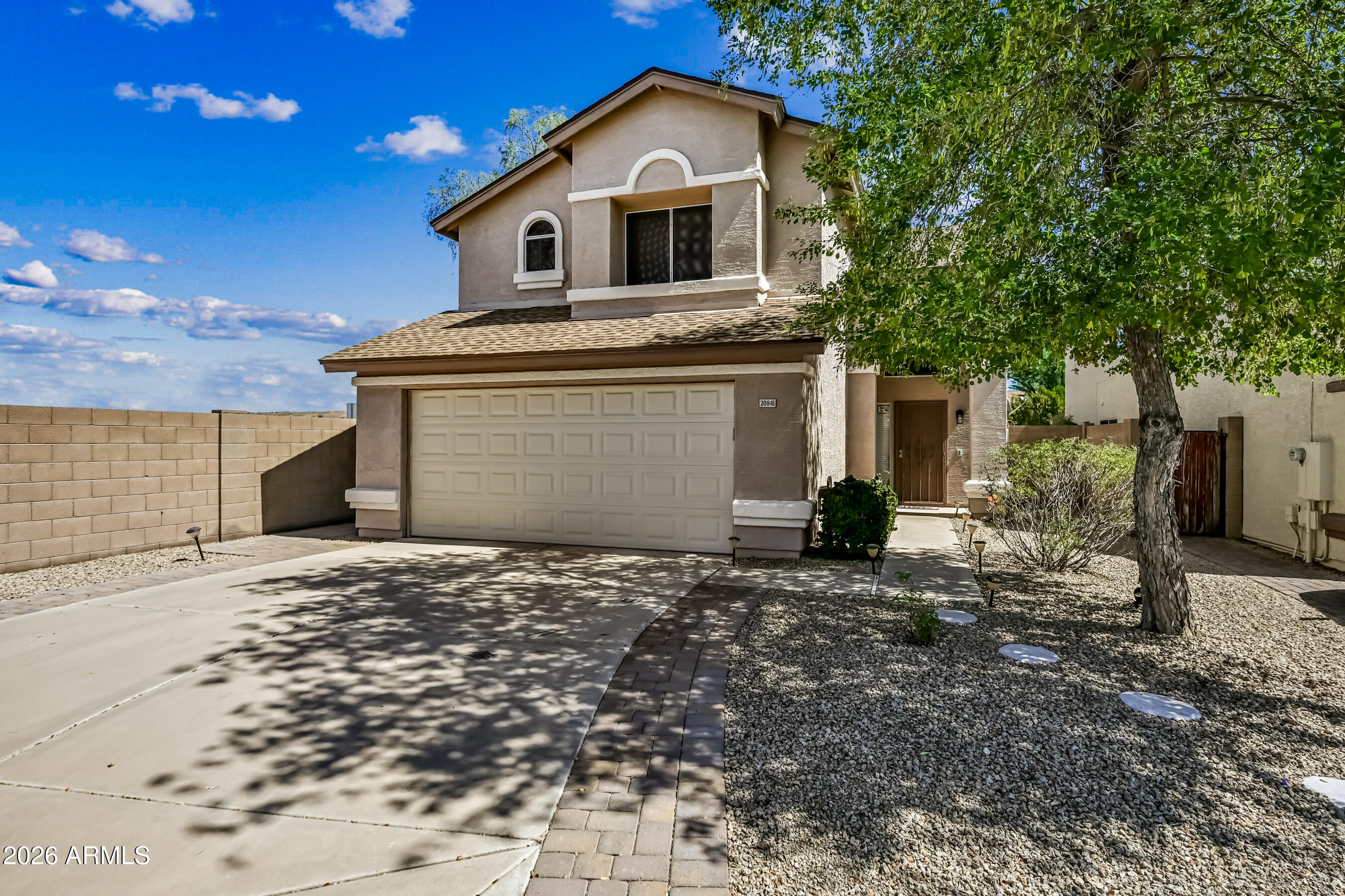 Beautiful open ready to move in 4 bedroom, 2 1/2 bath, 1853 sqft, 2 story home in a cul-de-sac! New roof in 2022 with paid off solar so your electric bill is lower. Newer doors, hardware, lighting fixtures, toilets, & cabinets in inside laundry. Granite counters in kitchen & primary bath, vaulted ceilings in family room and primary bedroom, extra storage in garage. Huge backyard with grass center, desert sides, extra paved entertaining area and covered patio. Elementary school just 3 blocks away and easy access to 101.